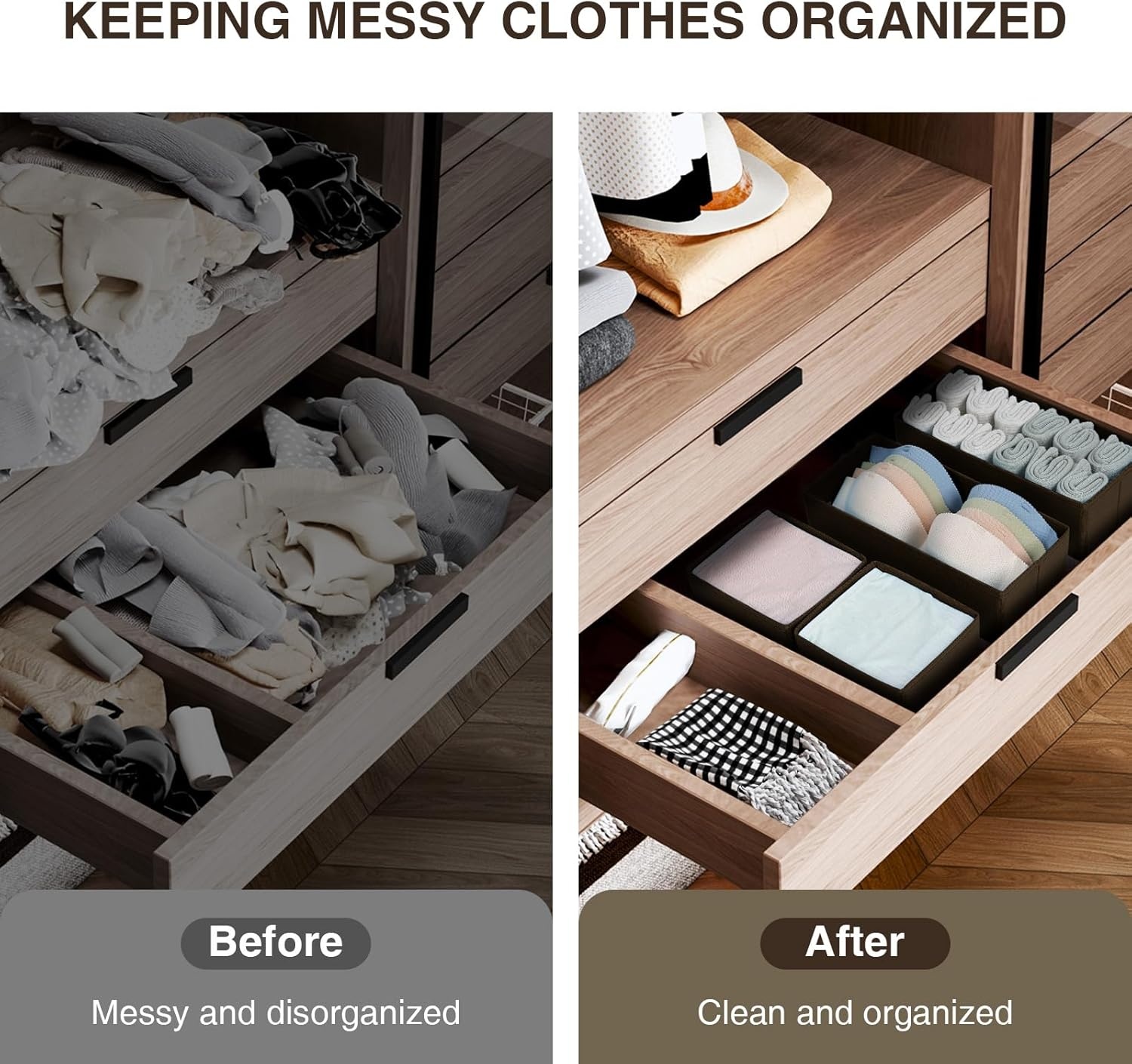 image:imageDIMJ Drawer Organizers Clothes Set of 4 Dresser Organizer Bins Fabric Closet Organizers and Storage Shallow Drawer Dividers for Nursery Clothing Baby Clothes Socks Underwears Tie GreyBrown