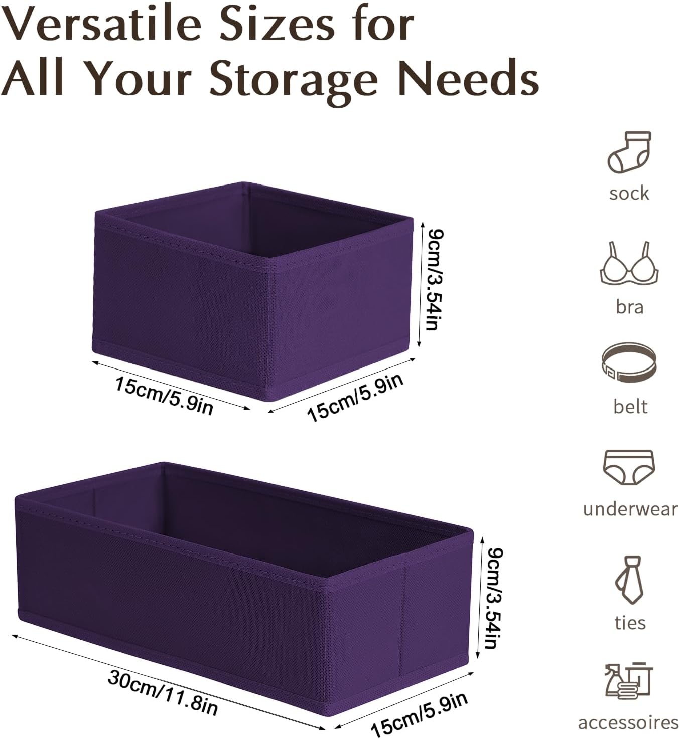 image:imageDIMJ Drawer Organizers Clothes Set of 4 Dresser Organizer Bins Fabric Closet Organizers and Storage Shallow Drawer Dividers for Nursery Clothing Baby Clothes Socks Underwears Tie GreyPurple