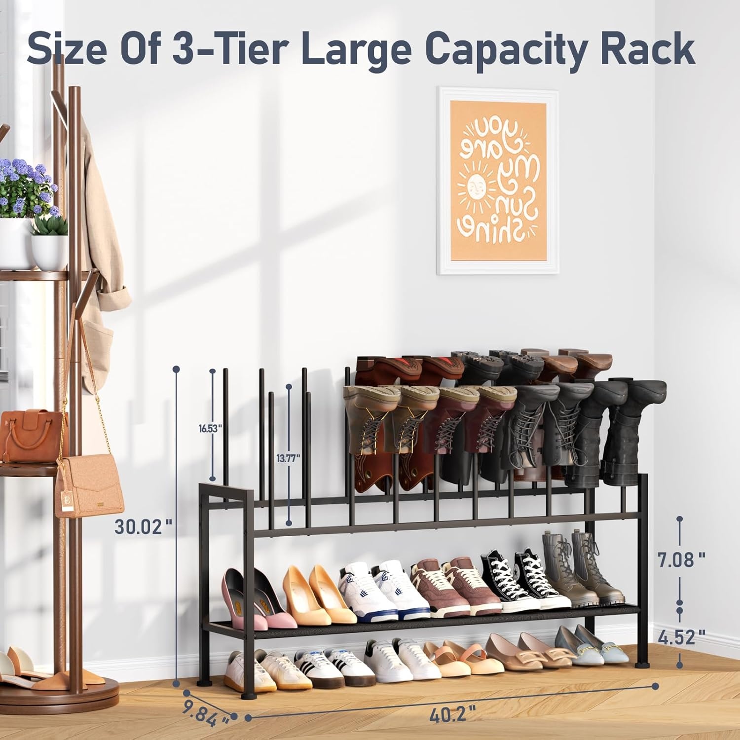 image:imageDIMJ Free Standing Shoe Racks 3Tier Boot Rack Black Metal Storage Organizer for Tall Boots Sneakers Closet Organizer Multiuse Shoe Rack Fits 6 Pairs1 Pack 3Tier 10 Pair