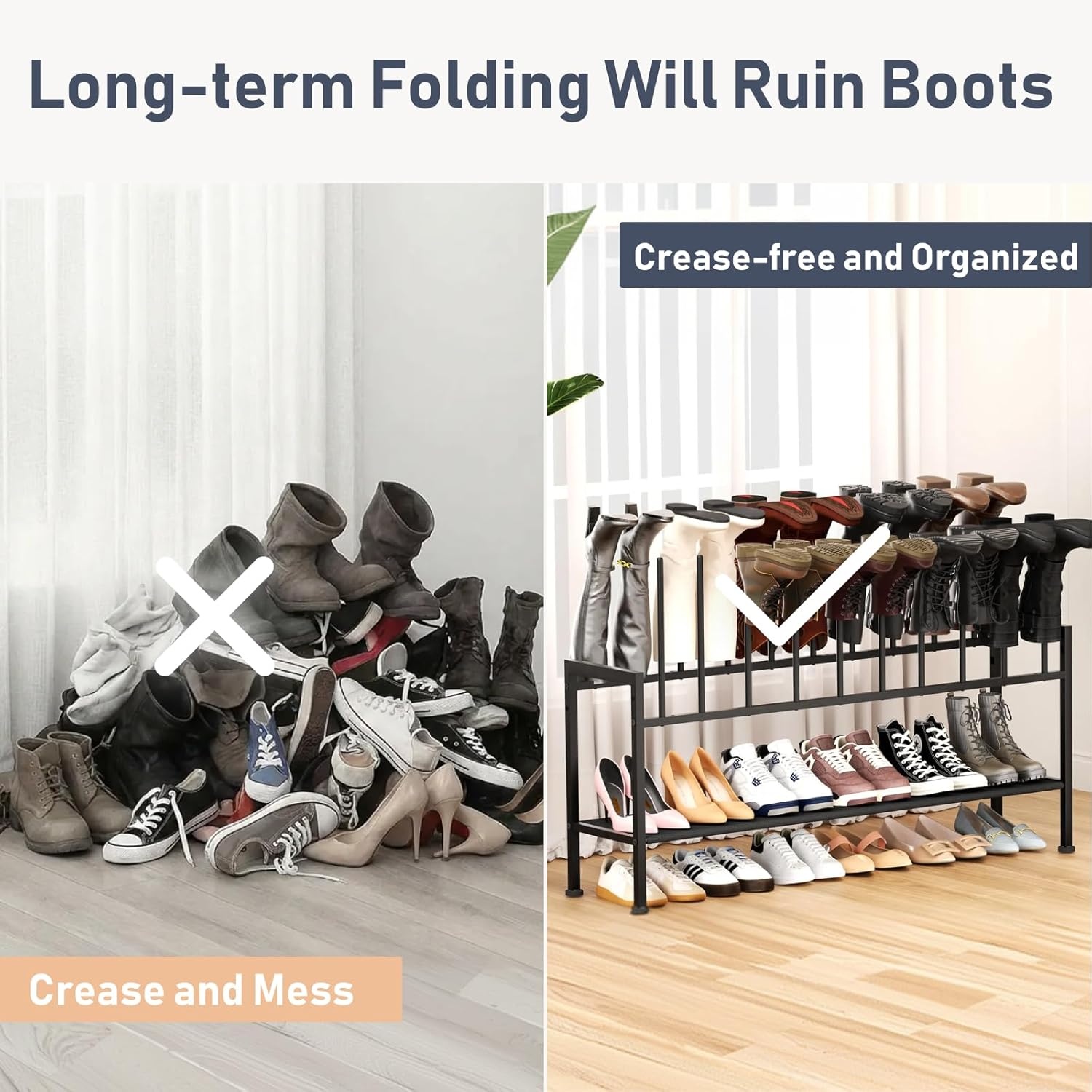 image:imageDIMJ Free Standing Shoe Racks 3Tier Boot Rack Black Metal Storage Organizer for Tall Boots Sneakers Closet Organizer Multiuse Shoe Rack Fits 6 Pairs1 Pack 3Tier 10 Pair