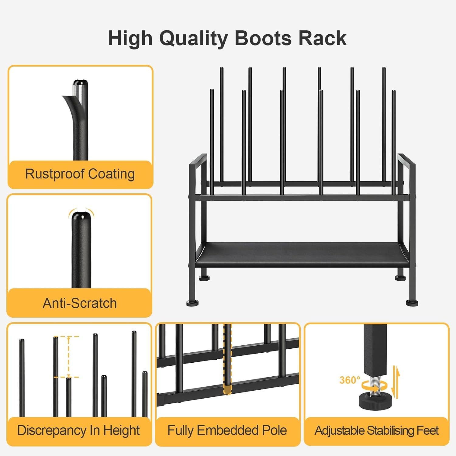 image:imageDIMJ Free Standing Shoe Racks 3Tier Boot Rack Black Metal Storage Organizer for Tall Boots Sneakers Closet Organizer Multiuse Shoe Rack Fits 6 Pairs1 Pack 3Tier