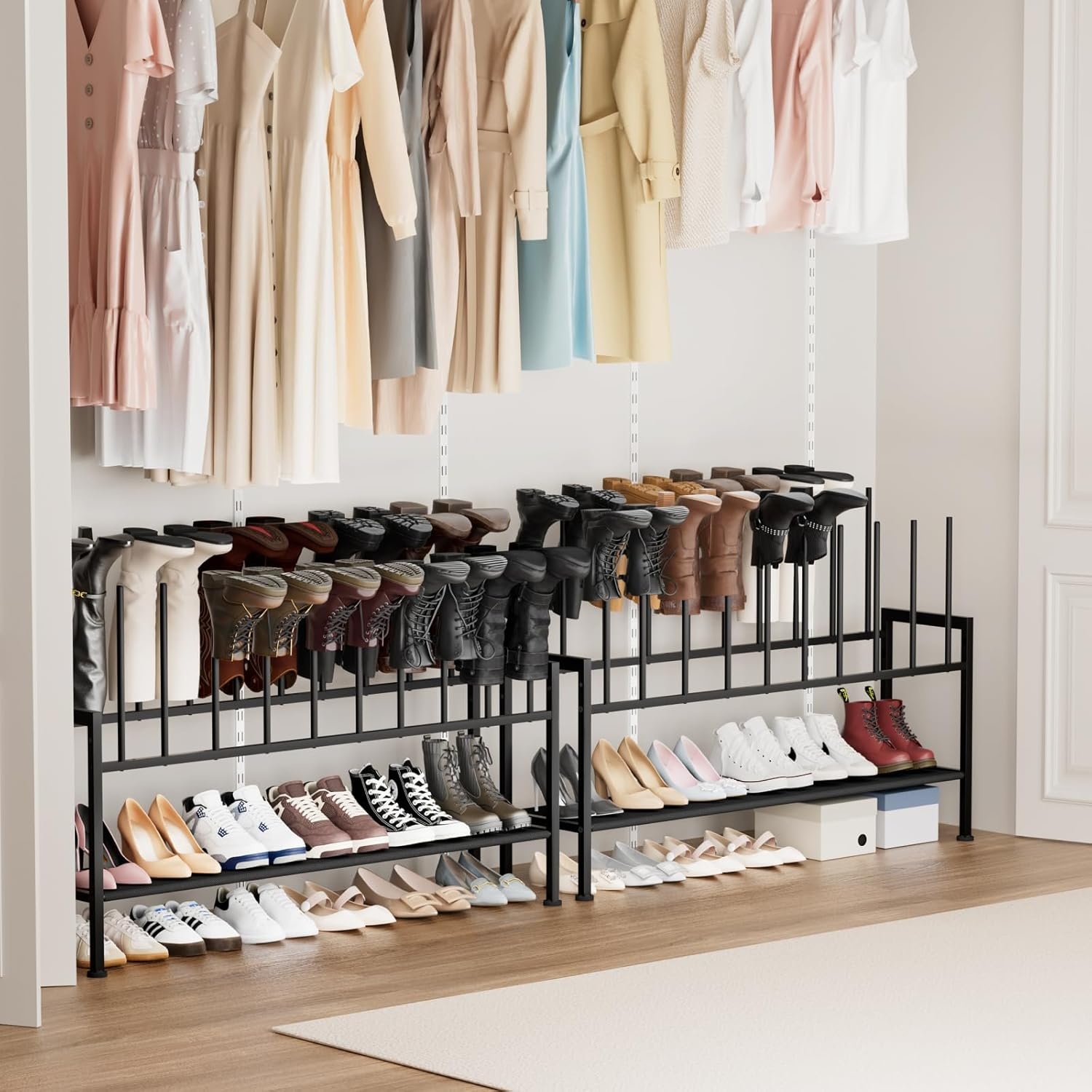 image:imageDIMJ Free Standing Shoe Racks 3Tier Boot Rack Black Metal Storage Organizer for Tall Boots Sneakers Closet Organizer Multiuse Shoe Rack Fits 6 Pairs1 Pack 3Tier 10 Pair