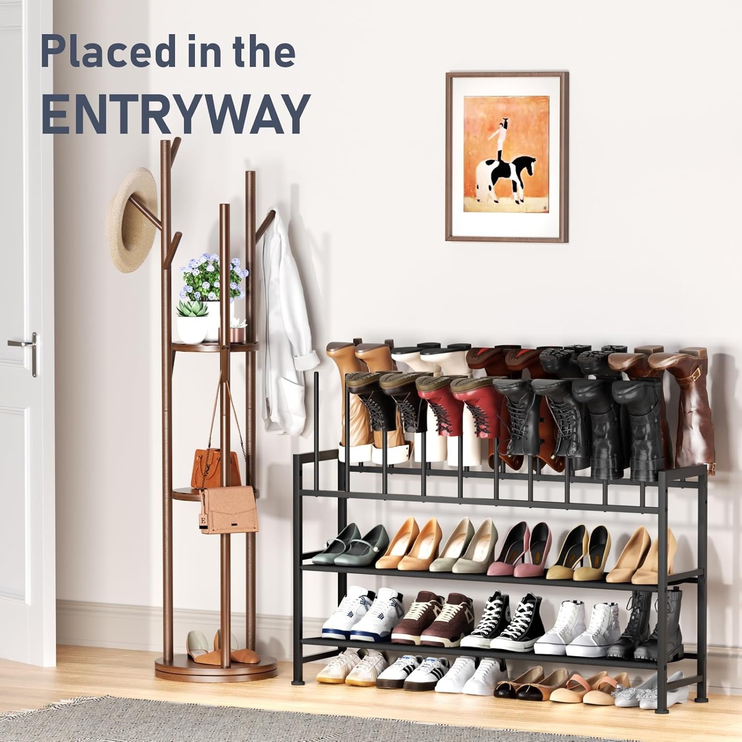 image:imageDIMJ Free Standing Shoe Racks 3Tier Boot Rack Black Metal Storage Organizer for Tall Boots Sneakers Closet Organizer Multiuse Shoe Rack Fits 6 Pairs1 Pack 4 Tier 10 Pair