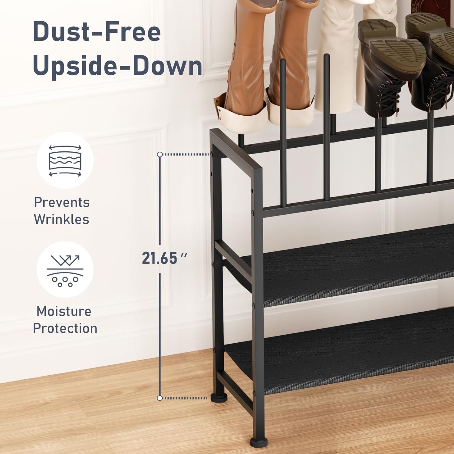 image:imageDIMJ Free Standing Shoe Racks 3Tier Boot Rack Black Metal Storage Organizer for Tall Boots Sneakers Closet Organizer Multiuse Shoe Rack Fits 6 Pairs1 Pack 4 Tier 10 Pair