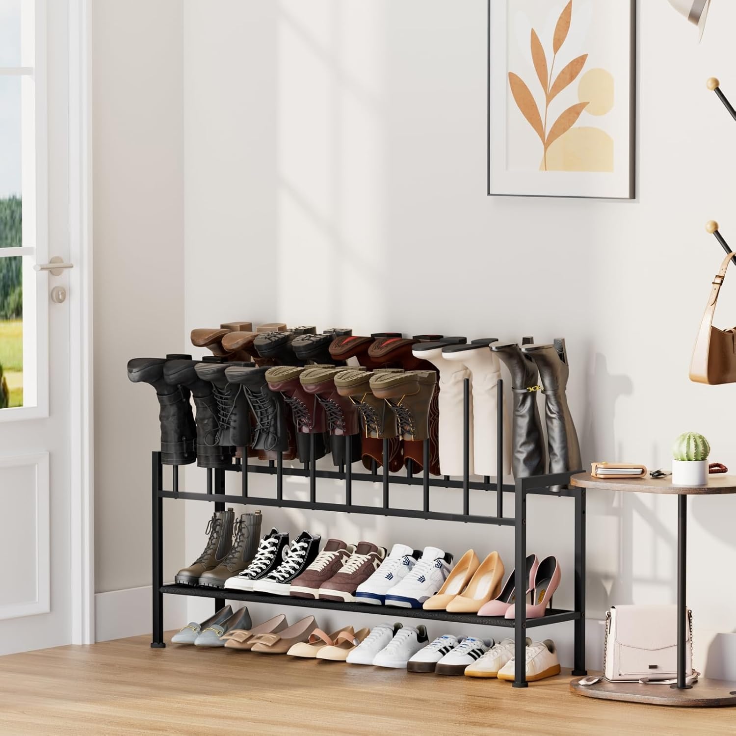image:imageDIMJ Free Standing Shoe Racks 3Tier Boot Rack Black Metal Storage Organizer for Tall Boots Sneakers Closet Organizer Multiuse Shoe Rack Fits 6 Pairs1 Pack 3Tier 10 Pair
