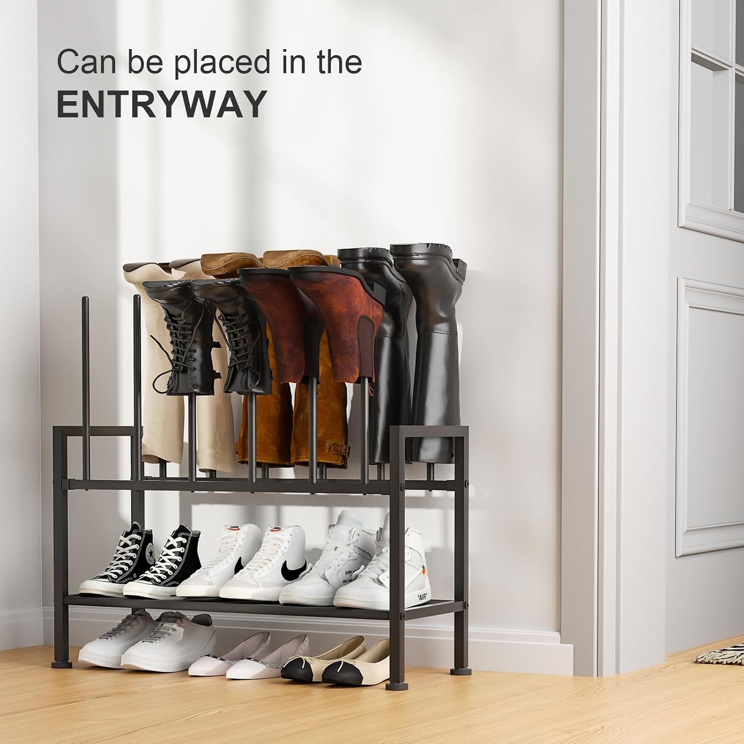 image:imageDIMJ Free Standing Shoe Racks 3Tier Boot Rack Black Metal Storage Organizer for Tall Boots Sneakers Closet Organizer Multiuse Shoe Rack Fits 6 Pairs2 Pack 3Tier