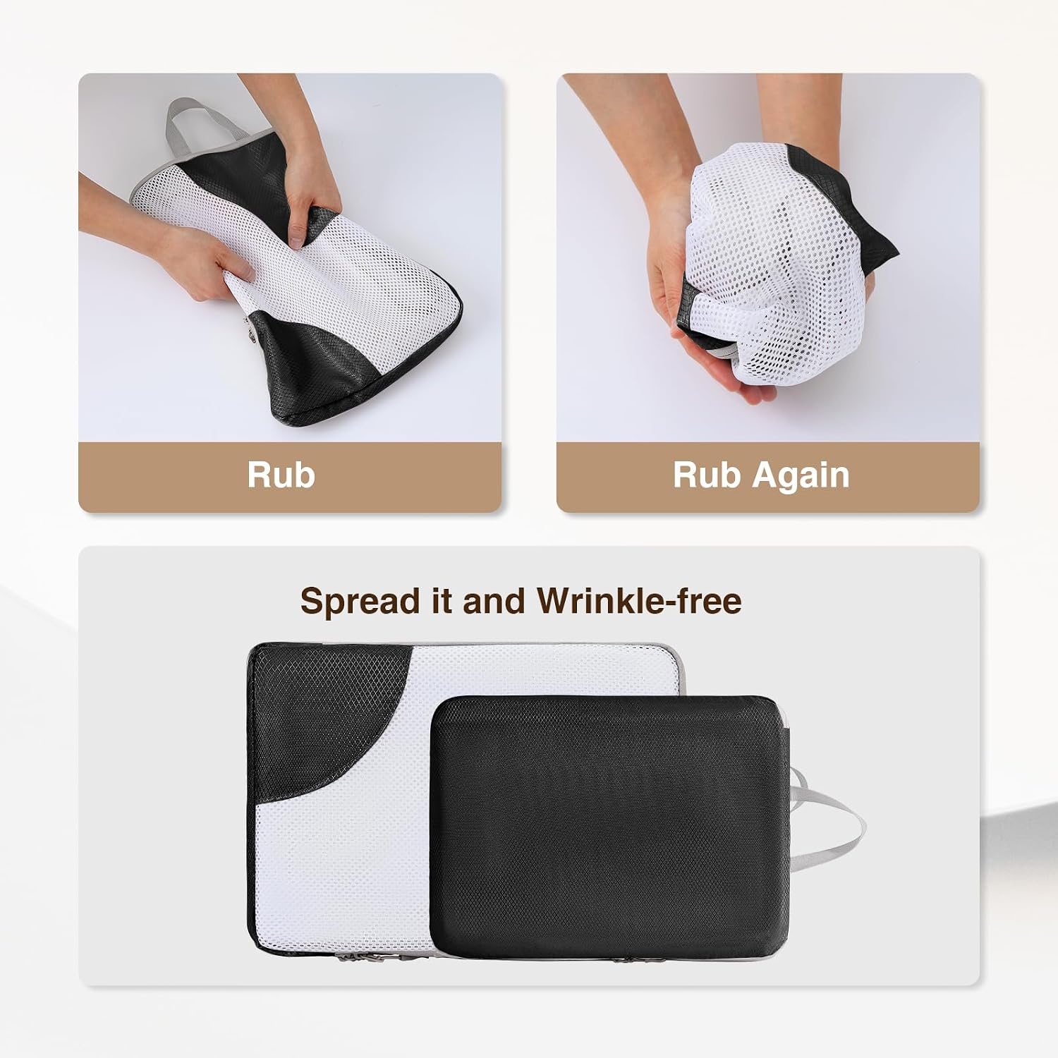 image:imageDIMJ Packing Cubes Compression 8 Set Compression Packing Cubes Mesh Design Packing Cubes for Travel Compression Packing Cubes for Suitcases with Thick Zip Clear Window Wash Bag Black HXYS002
