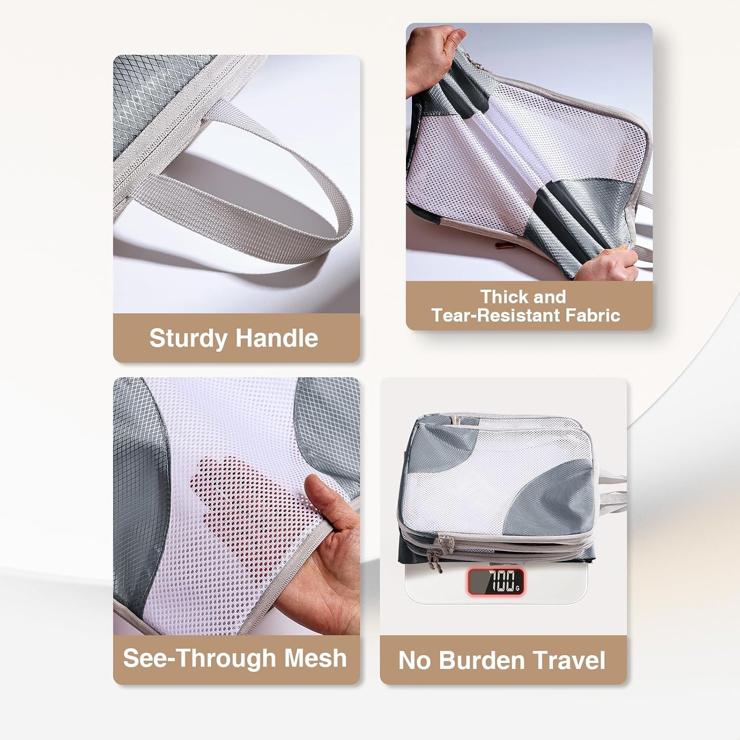 image:imageDIMJ Packing Cubes Compression Compression Packing Cubes Travel Mesh Design Packing Cubes for Suitcases Travel Cubes for Packing with Sock Bag Transparent Window Wash Bag 8 Pack Grey