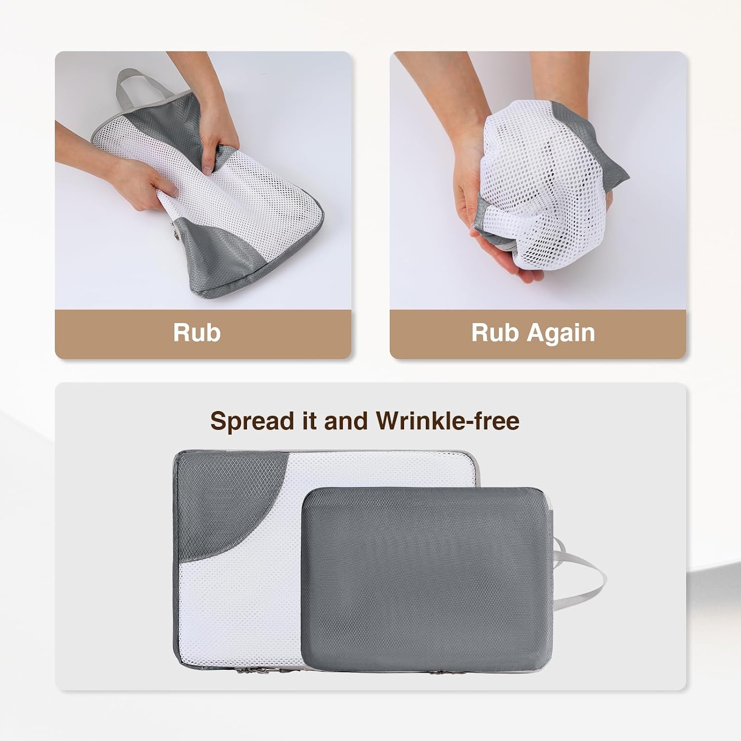 image:imageDIMJ Packing Cubes Compression Compression Packing Cubes Travel Mesh Design Packing Cubes for Suitcases Travel Cubes for Packing with Sock Bag Transparent Window Wash Bag 8 Pack Grey
