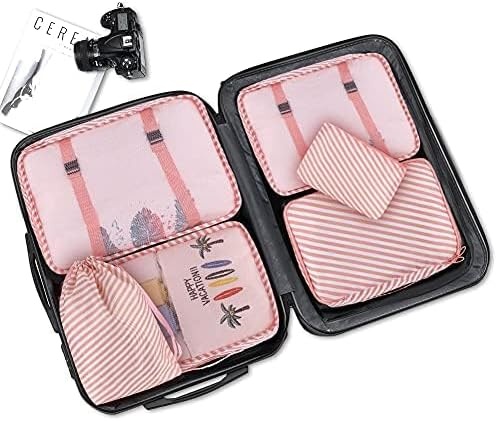 image:imageDIMJ Packing Cubes Durable Packing Cubes for Travel Lightweight Travel Cubes Pink Stripe 8 Pack