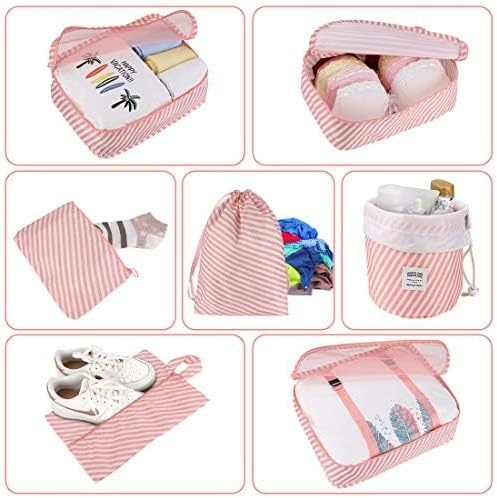 image:imageDIMJ Packing Cubes Durable Packing Cubes for Travel Lightweight Travel Cubes Pink Stripe 8 Pack