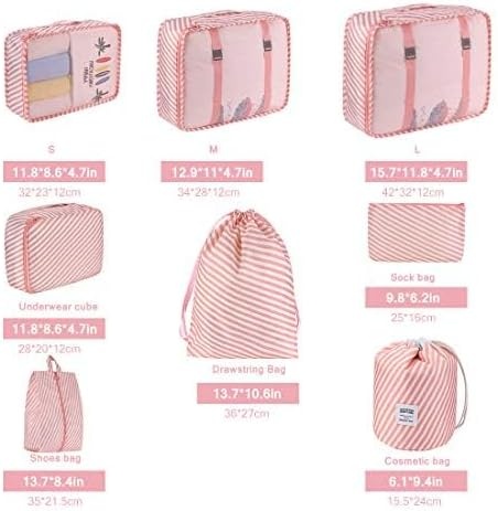 image:imageDIMJ Packing Cubes Durable Packing Cubes for Travel Lightweight Travel Cubes Pink Stripe 8 Pack