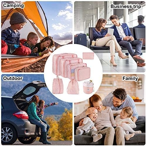 image:imageDIMJ Packing Cubes Durable Packing Cubes for Travel Lightweight Travel Cubes Pink Stripe 8 Pack