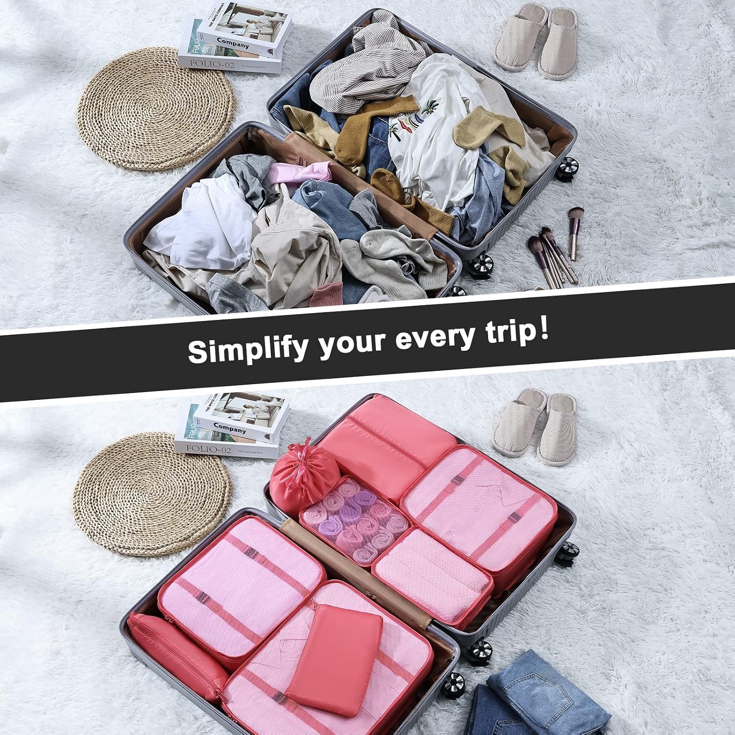 image:imageDIMJ Packing Cubes for Backpack Lightweight Luggage Organizers for Suitcase Travel Clothes Organizer Large Packing Cubes for Suitcases with Laundry Bag amp Shoe Bag and Makeup BagRed