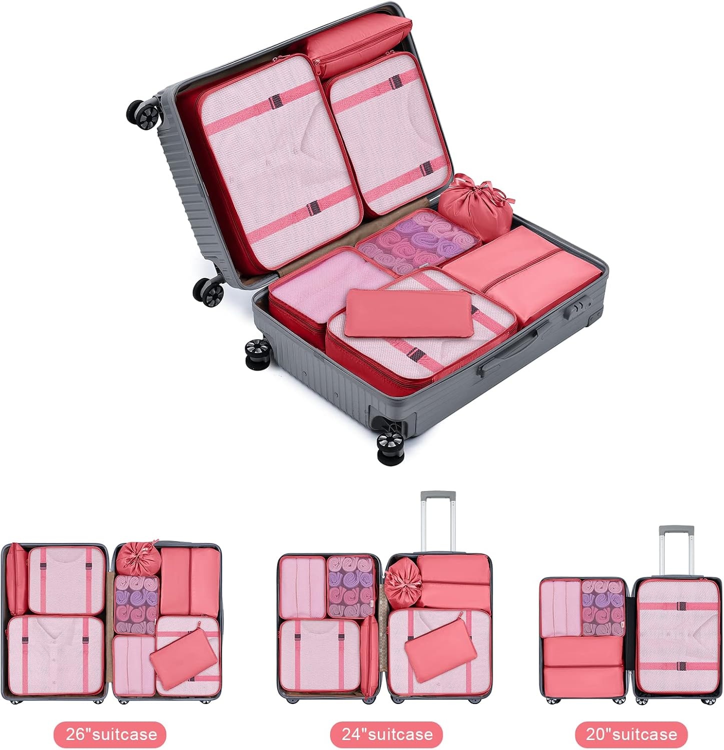 image:imageDIMJ Packing Cubes for Backpack Lightweight Luggage Organizers for Suitcase Travel Clothes Organizer Large Packing Cubes for Suitcases with Laundry Bag amp Shoe Bag and Makeup BagRed
