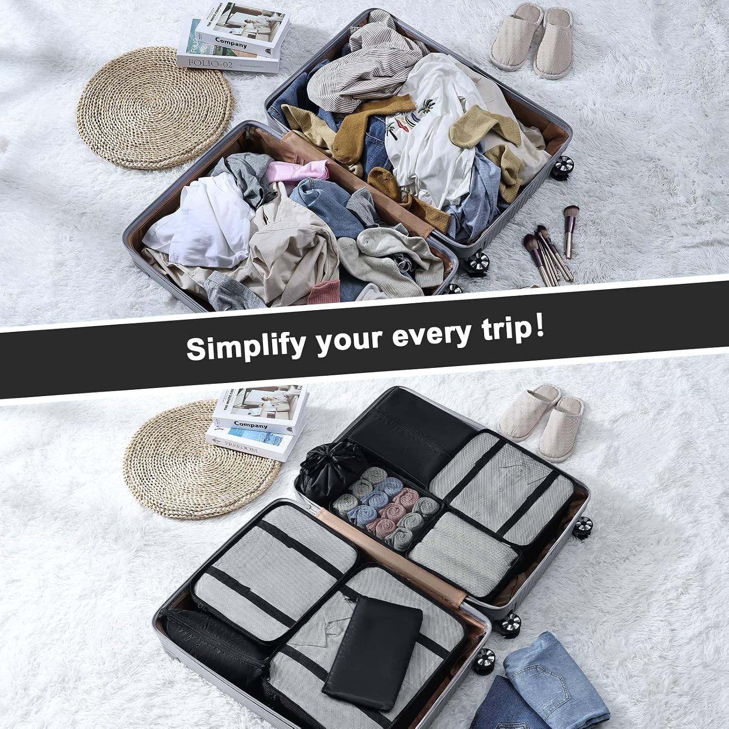 image:imageDIMJ Packing Cubes for Suitcase Organizer Bags Set of 9 Travel Cubes for Packing Lightweight Luggage Organizers for Suitcase With Makeup Bag Black