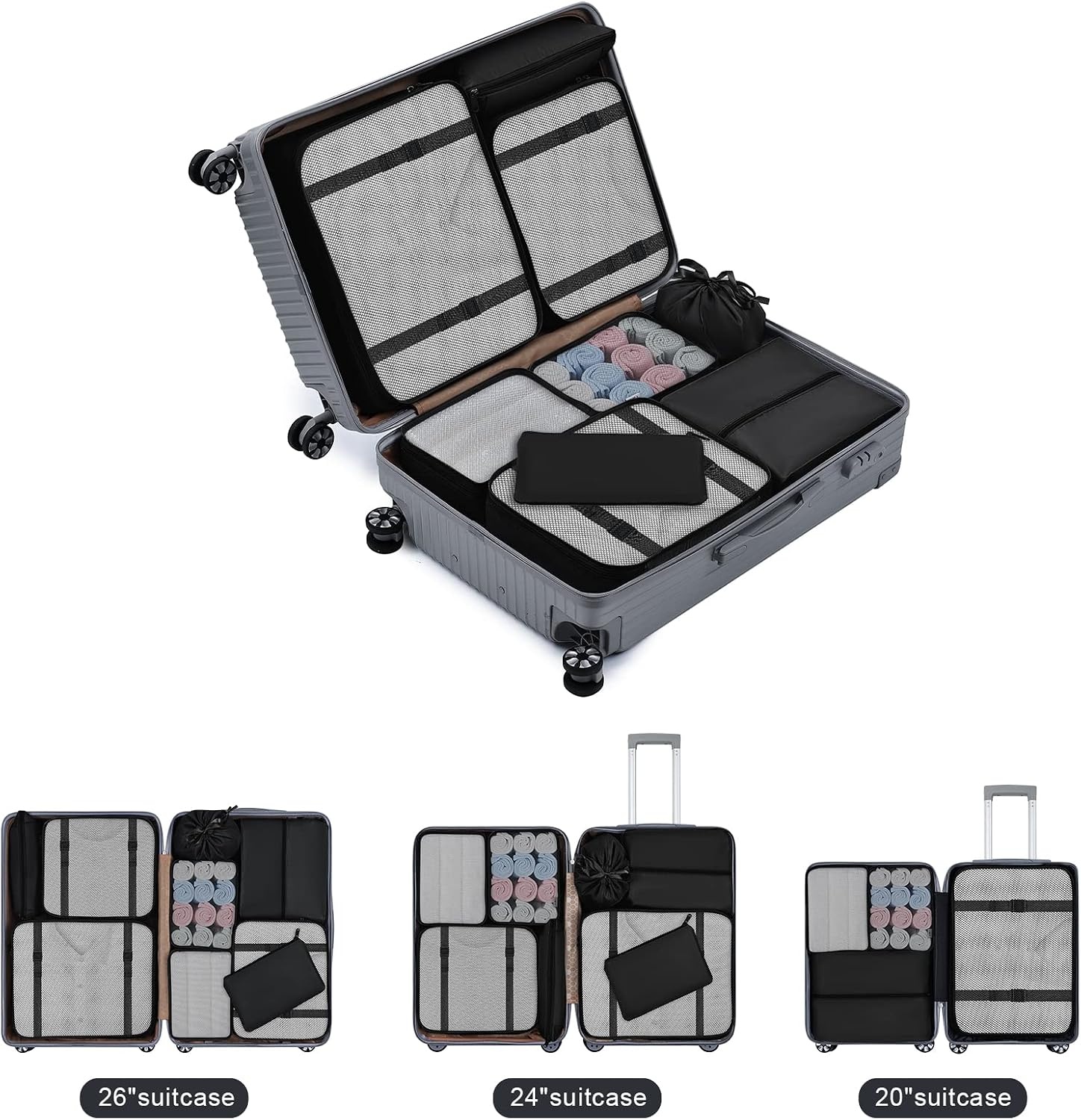 image:imageDIMJ Packing Cubes for Suitcase Organizer Bags Set of 9 Travel Cubes for Packing Lightweight Luggage Organizers for Suitcase With Makeup Bag Black