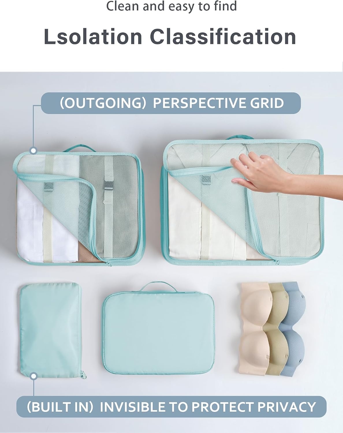 image:imageDIMJ Packing Cubes for Travel Luggage Organizer Bags 8 Pcs Packing Cubes for Suitcases Lightweight Suitcase Organizer Bags set with Makeup Bag for Travel Accessories Blue