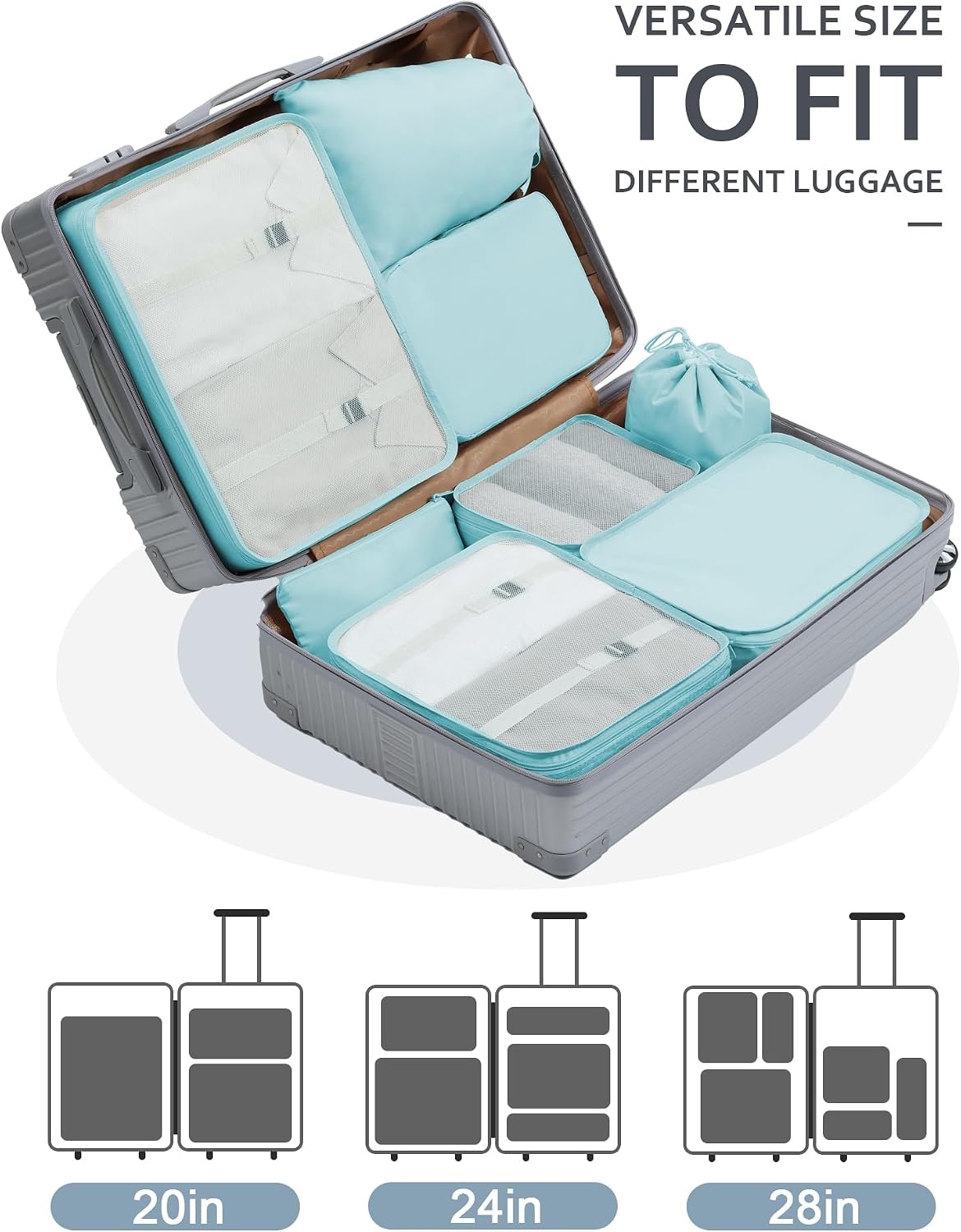 image:imageDIMJ Packing Cubes for Travel Luggage Organizer Bags 8 Pcs Packing Cubes for Suitcases Lightweight Suitcase Organizer Bags set with Makeup Bag for Travel Accessories Blue