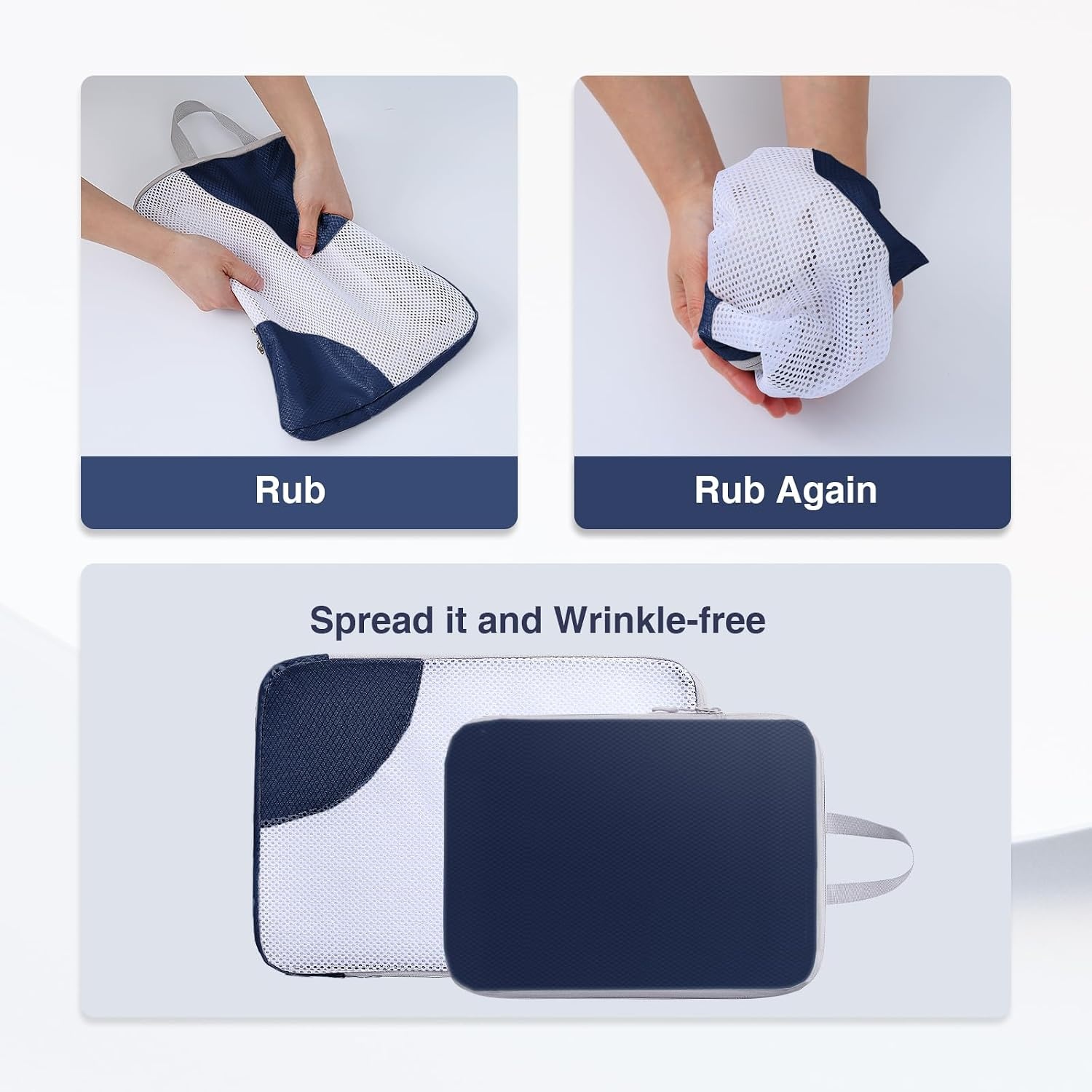 image:imageDIMJ Packing Cubes for Travel Mesh Design Compression Cubes with Sock Bag Clear Window Wash Bag Navy Blue YSHX006