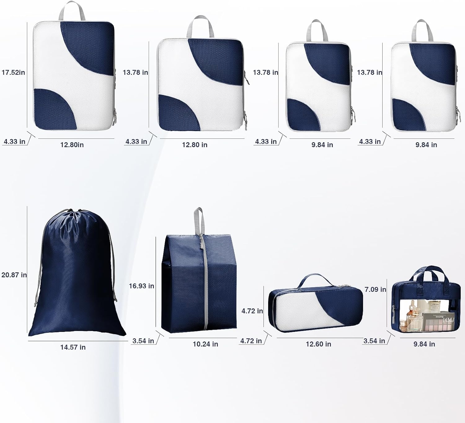 image:imageDIMJ Packing Cubes for Travel Mesh Design Compression Cubes with Sock Bag Clear Window Wash Bag Navy Blue YSHX006