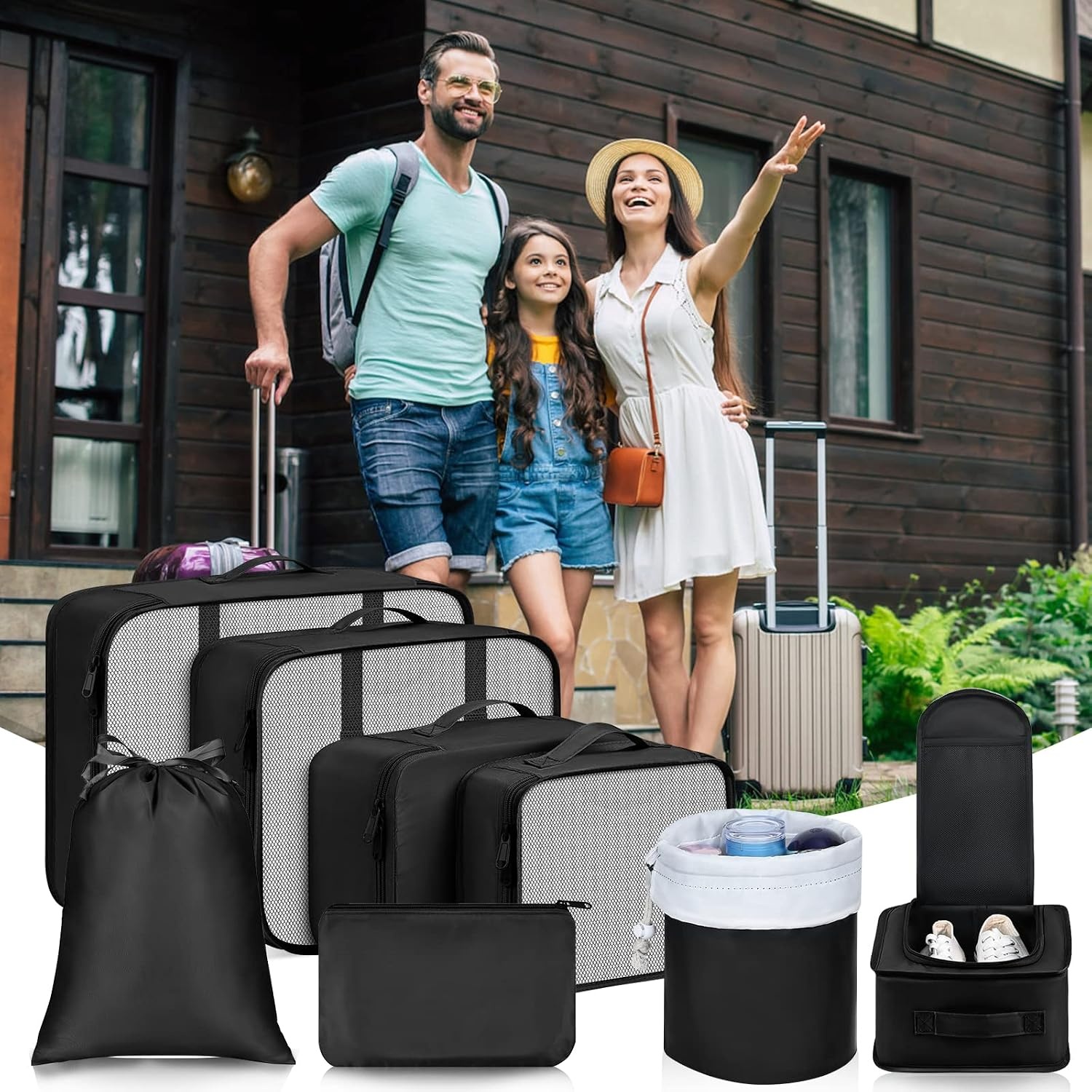 image:imageDIMJ Packing Cubes for Travel 8 Pack Travel Packing Organizers Travel Cubes for Packing Black
