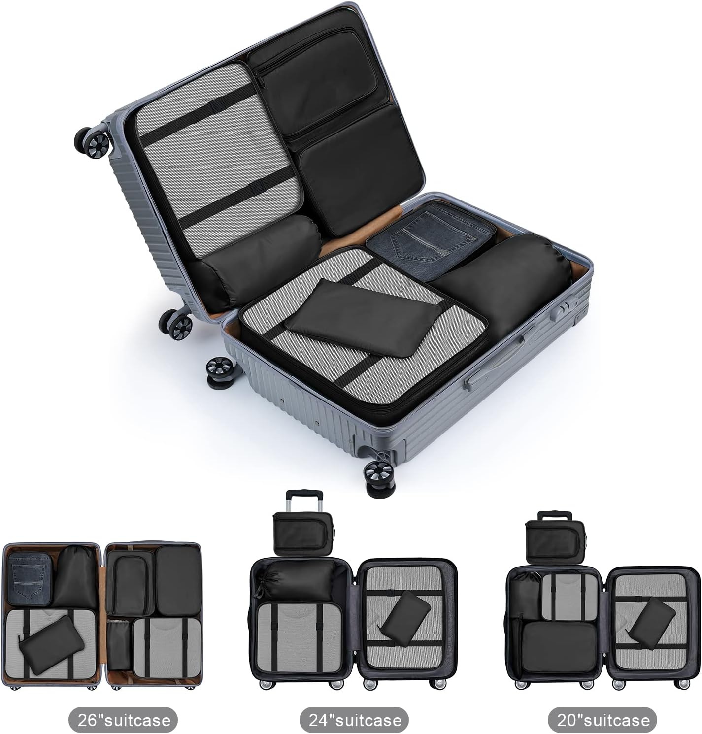 image:imageDIMJ Packing Cubes for Travel 8 Pack Travel Packing Organizers Travel Cubes for Packing Black