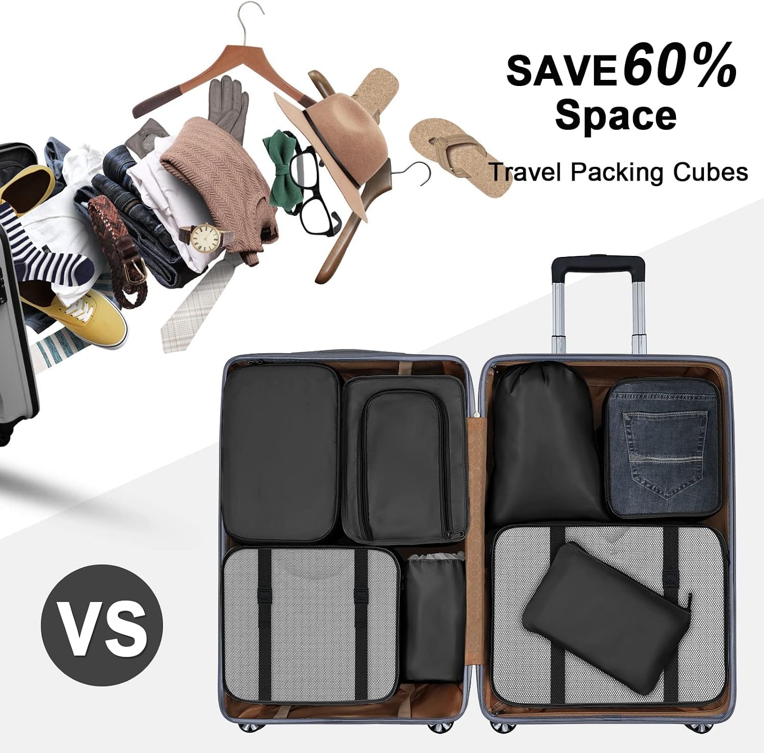 image:imageDIMJ Packing Cubes for Travel 8 Pack Travel Packing Organizers Travel Cubes for Packing Black