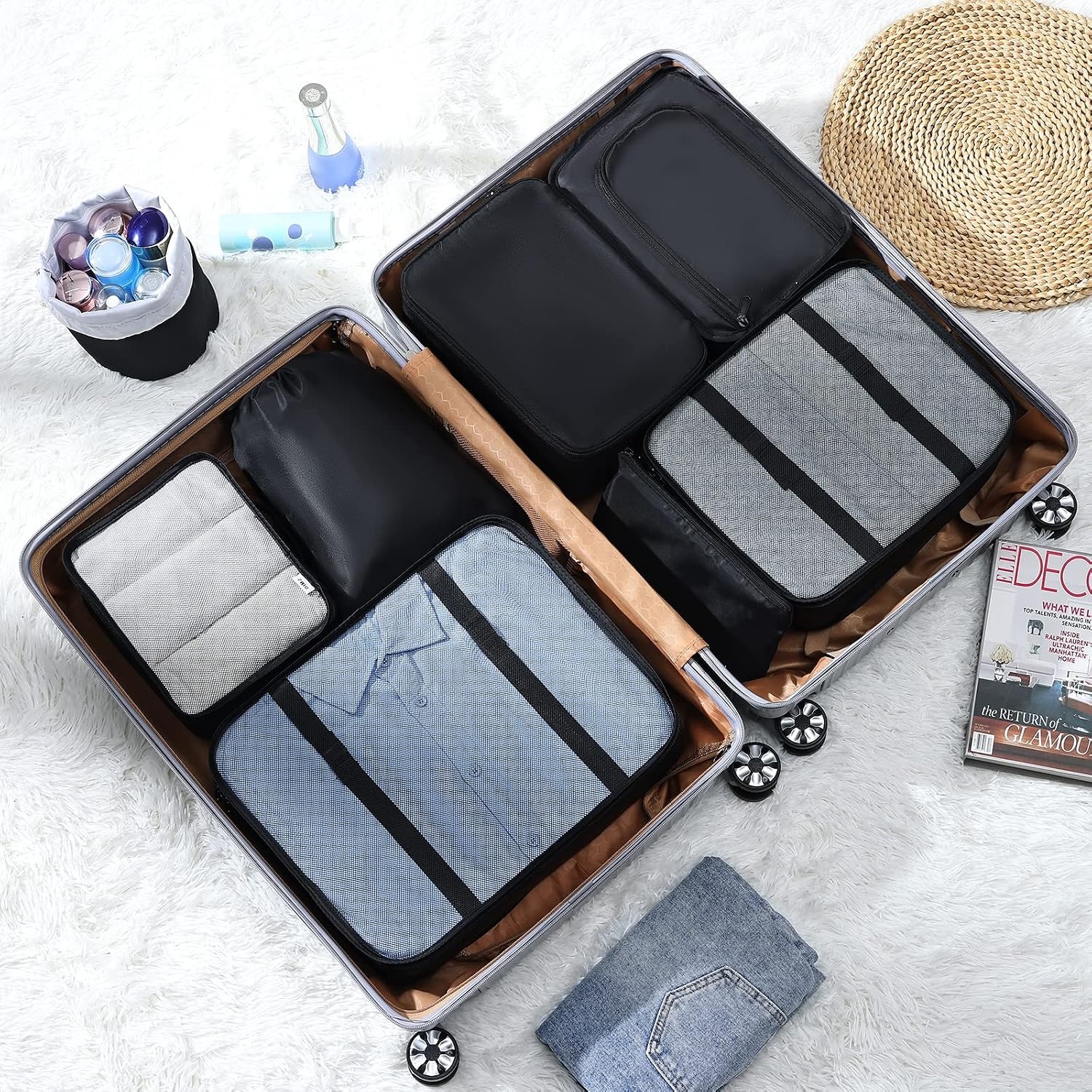 image:imageDIMJ Packing Cubes for Travel 8 Pack Travel Packing Organizers Travel Cubes for Packing Black