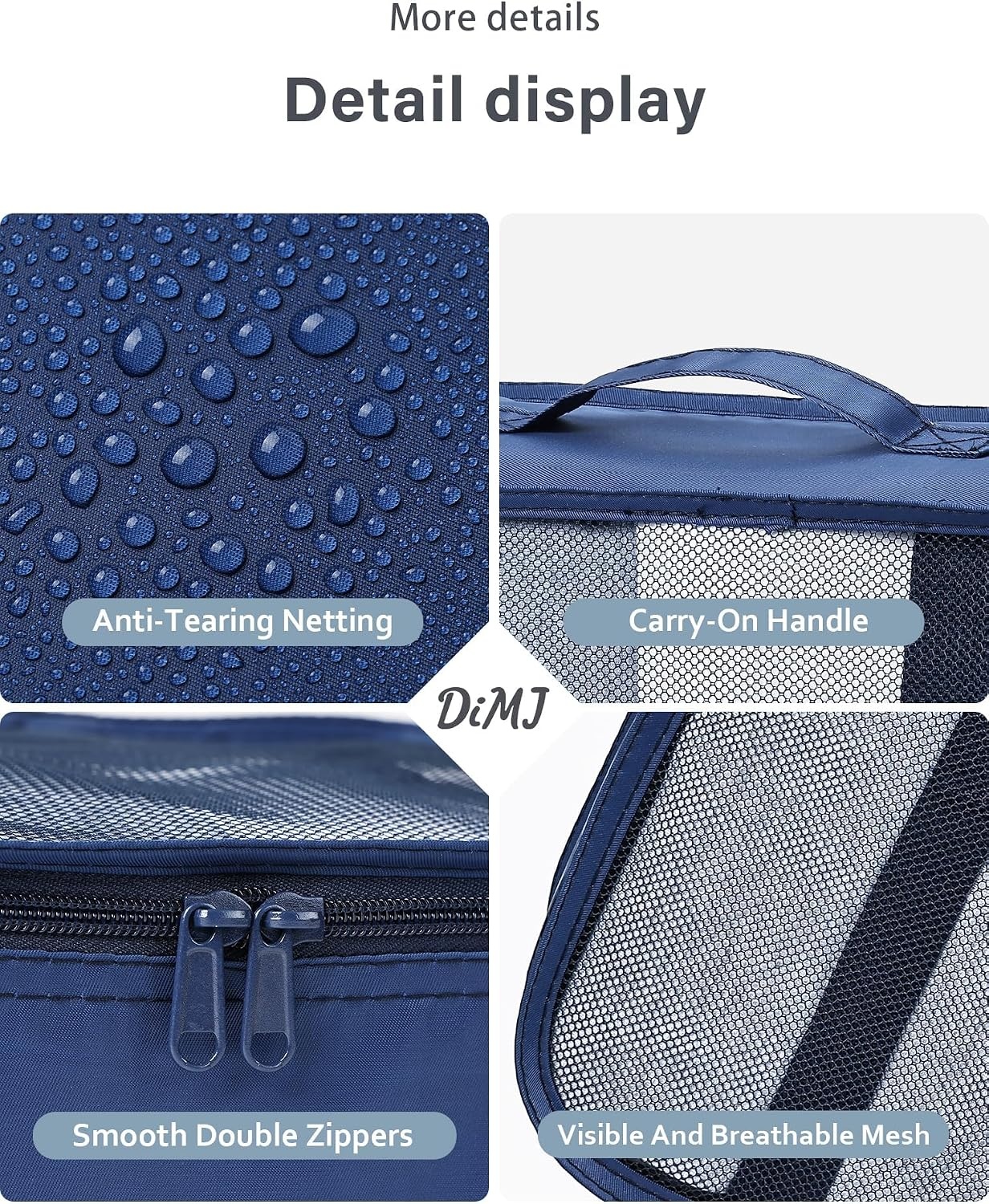 image:imageDIMJ Packing Cubes for Travel 8Pcs Travel Cubes Set Foldable Suitcase Organizer Lightweight Luggage Storage Bag Dark Blue