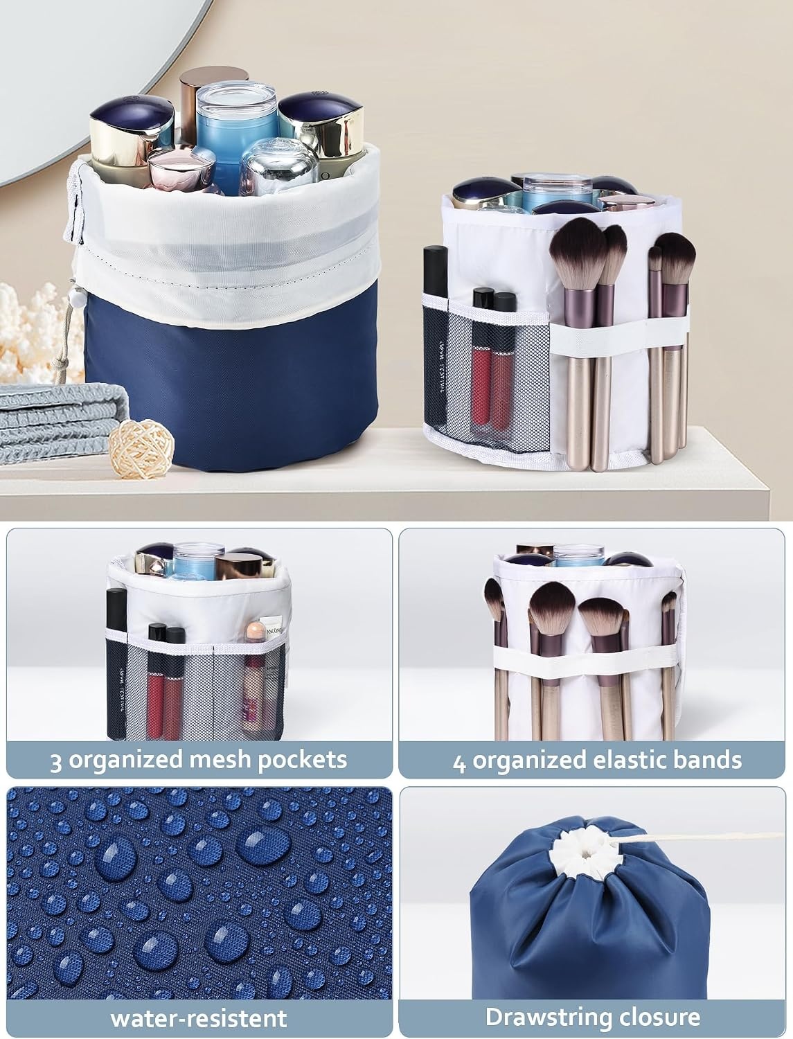 image:imageDIMJ Packing Cubes for Travel 8Pcs Travel Cubes Set Foldable Suitcase Organizer Lightweight Luggage Storage Bag Dark Blue