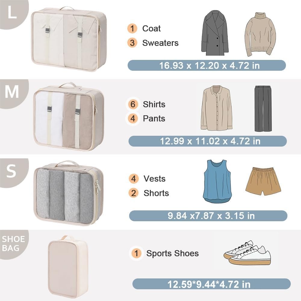 image:imageDIMJ Packing Cubes for Travel Luggage Organizer Bags Foldable Packing Cubes for Suitcase Lightweight Luggage Organizer Travel Must Haves Beige