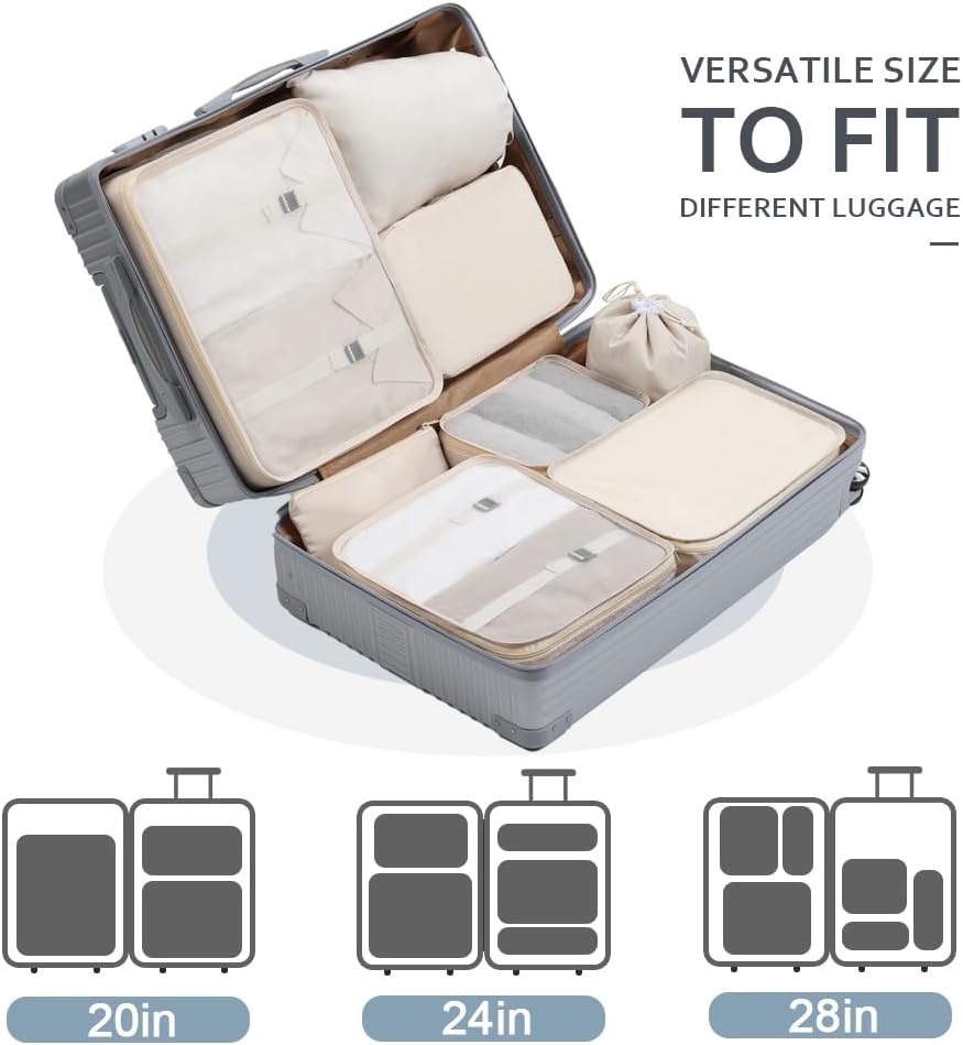 image:imageDIMJ Packing Cubes for Travel Luggage Organizer Bags Foldable Packing Cubes for Suitcase Lightweight Luggage Organizer Travel Must Haves Beige