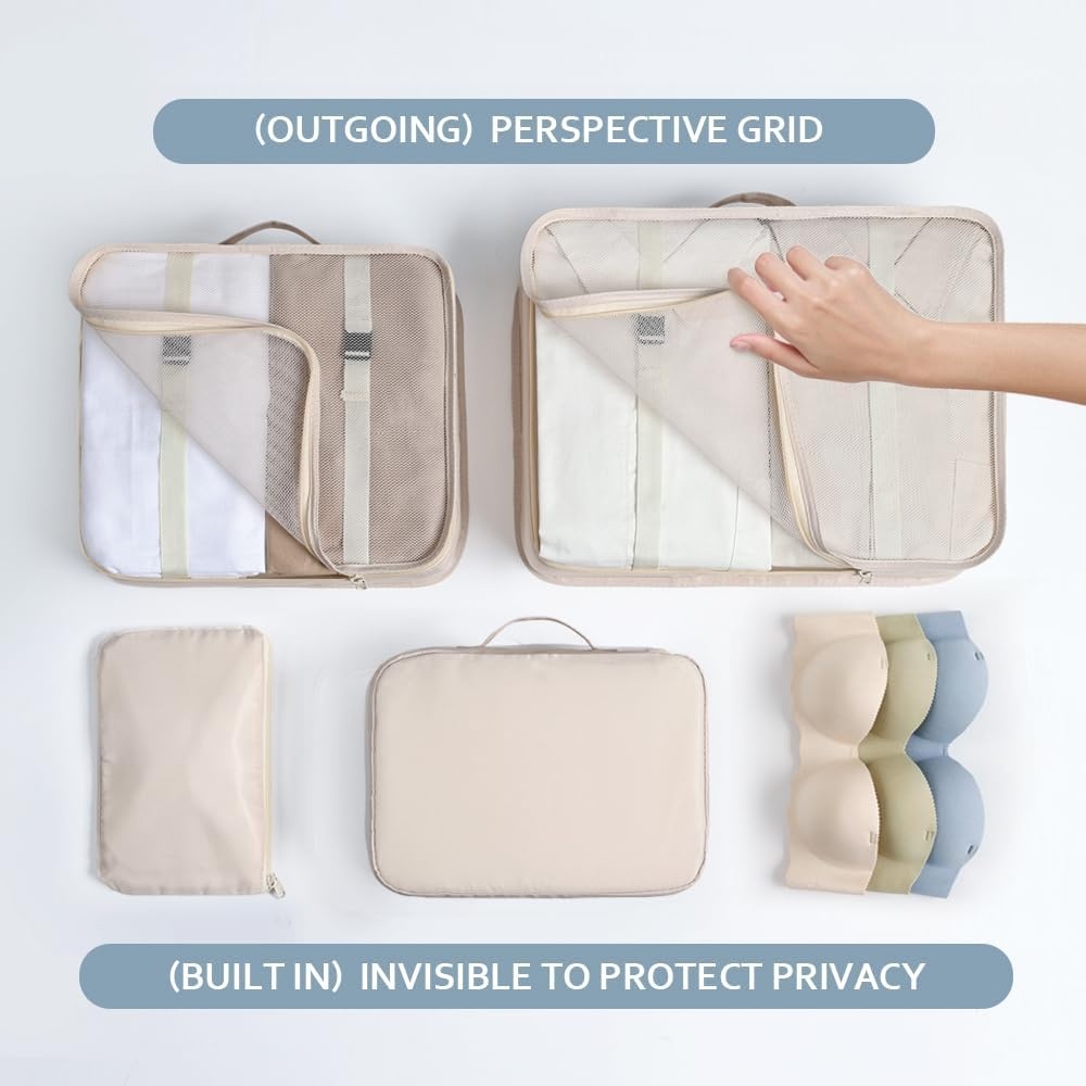 image:imageDIMJ Packing Cubes for Travel Luggage Organizer Bags Foldable Packing Cubes for Suitcase Lightweight Luggage Organizer Travel Must Haves Beige