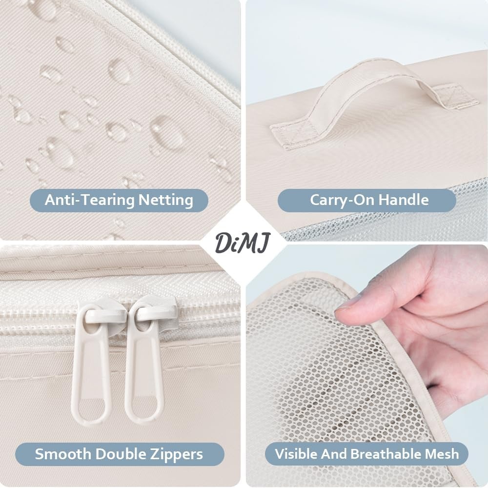image:imageDIMJ Packing Cubes for Travel Luggage Organizer Bags Foldable Packing Cubes for Suitcase Lightweight Luggage Organizer Travel Must Haves Beige