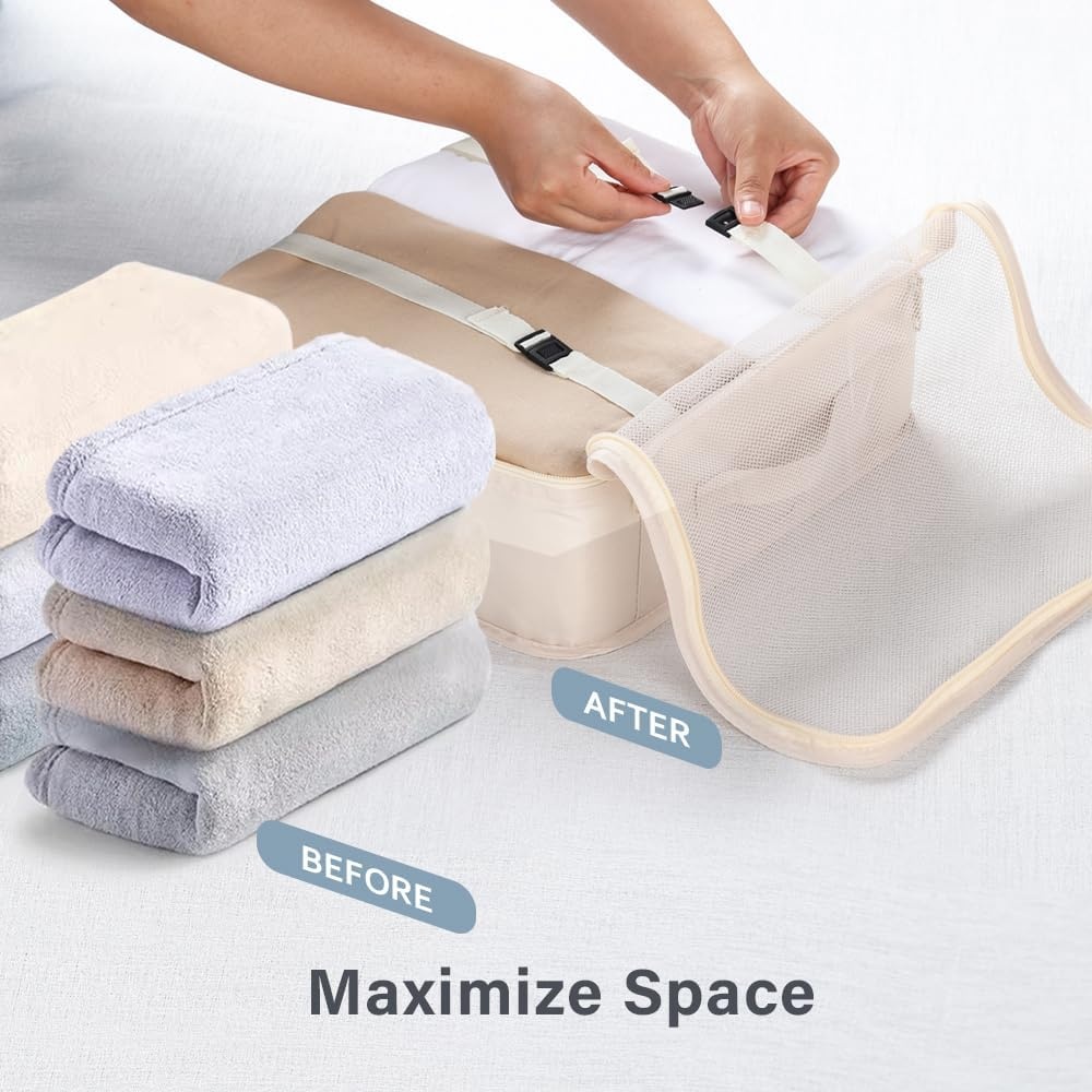 image:imageDIMJ Packing Cubes for Travel Luggage Organizer Bags Foldable Packing Cubes for Suitcase Lightweight Luggage Organizer Travel Must Haves Beige