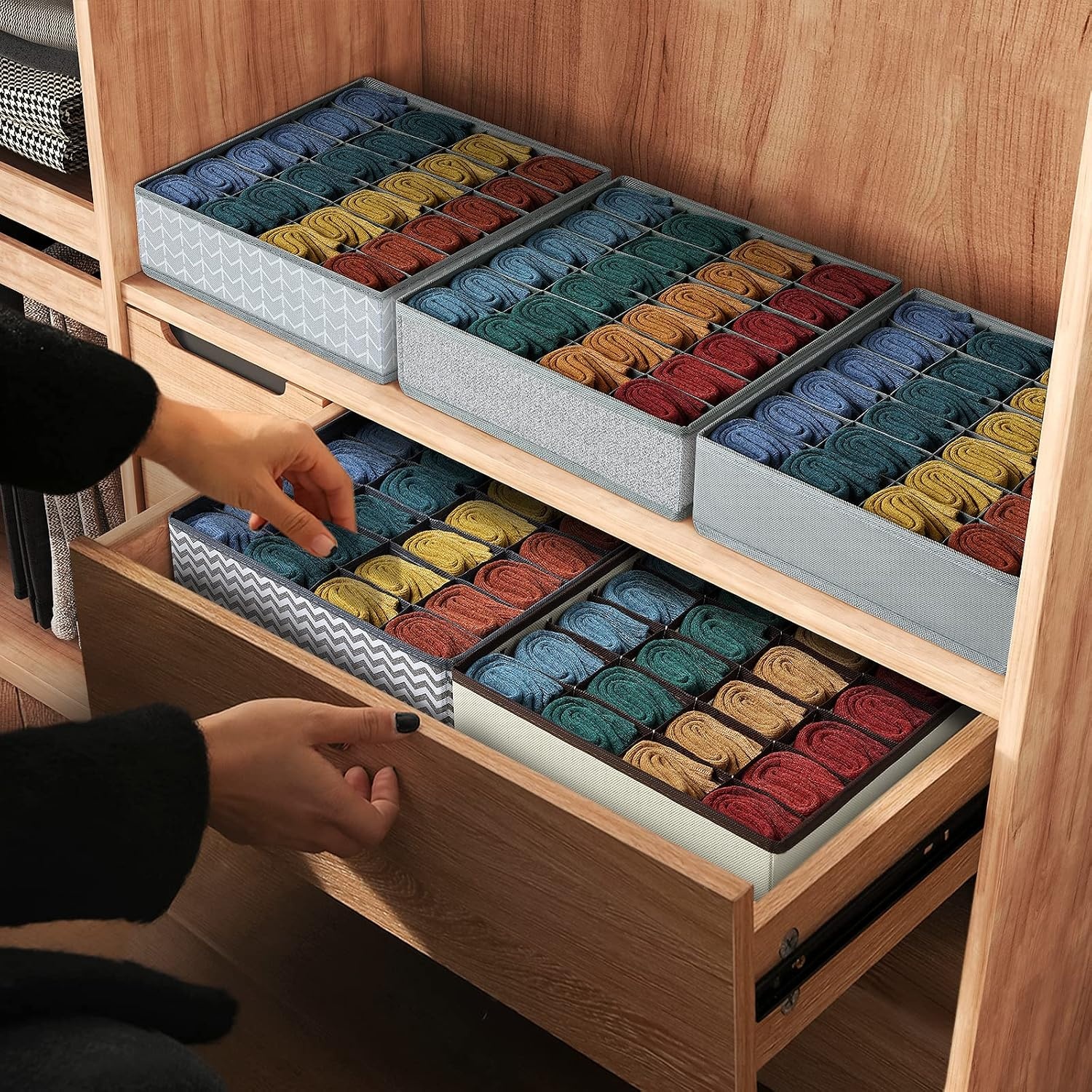 image:imageDIMJ Sock Drawer Organizer Dividers 3 Pack 72 Cell Underwear Organizer Foldable Closet Storage for Ties Belts Lingerie Hijab Scarf Handkerchiefs Fabric Dresser Storage