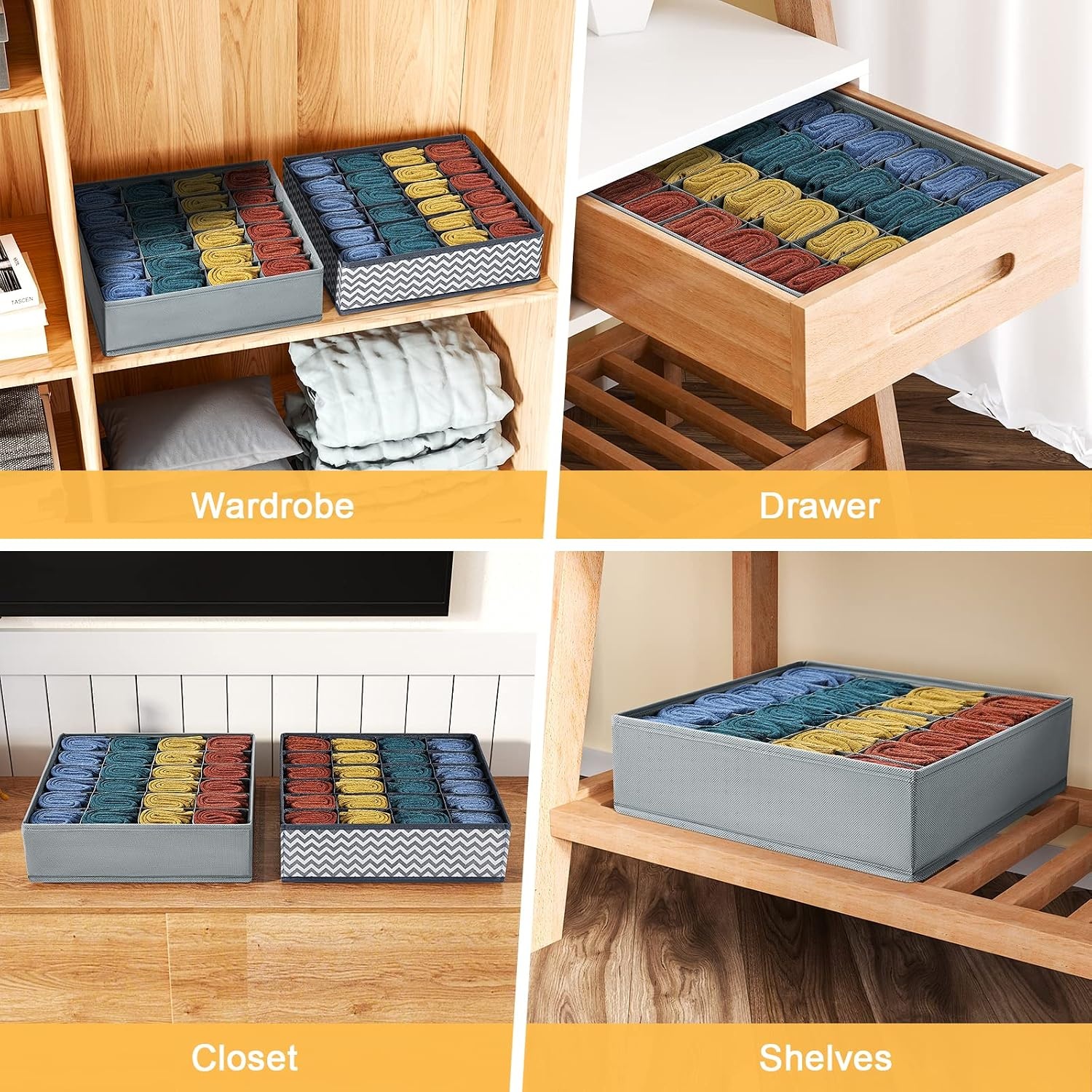 image:imageDIMJ Sock Drawer Organizer Dividers 3 Pack 72 Cell Underwear Organizer Foldable Closet Storage for Ties Belts Lingerie Hijab Scarf Handkerchiefs Fabric Dresser Storage