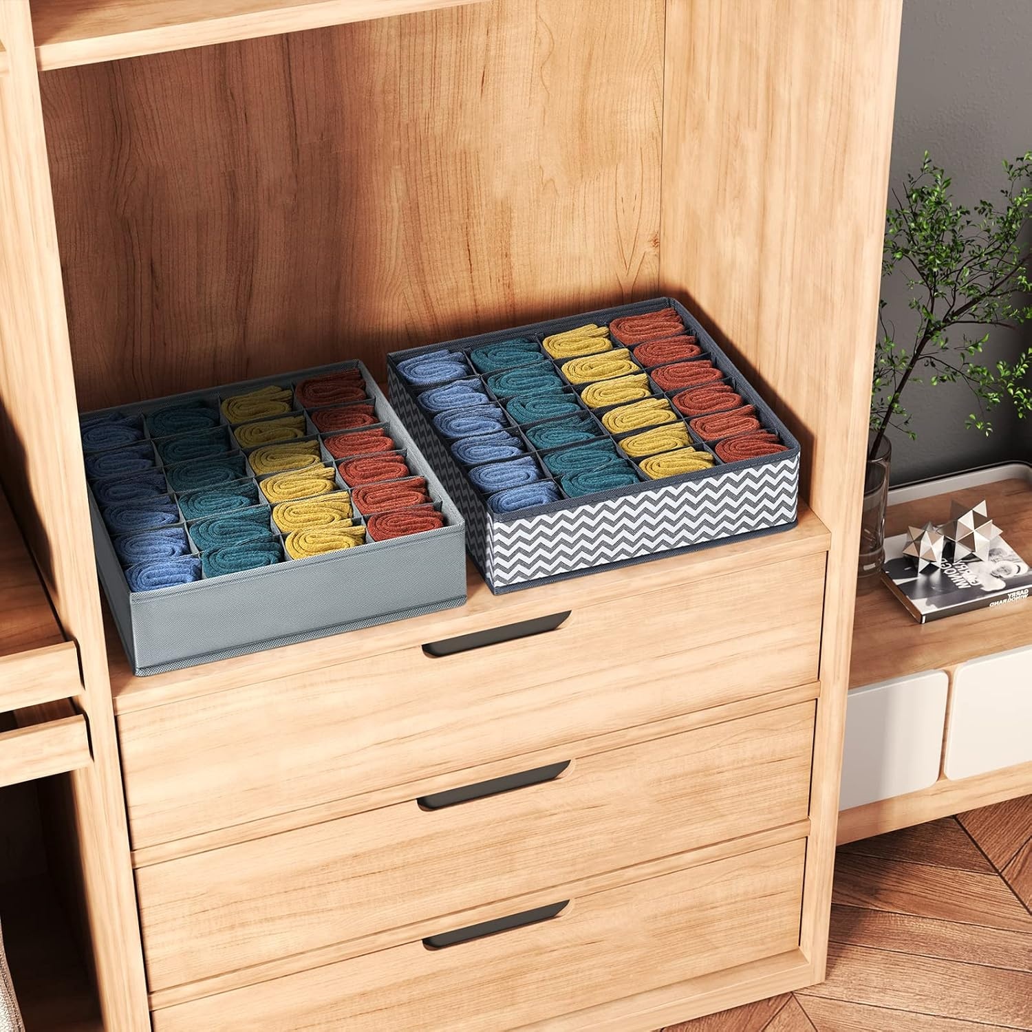 image:imageDIMJ Sock Drawer Organizer Dividers 3 Pack 72 Cell Underwear Organizer Foldable Closet Storage for Ties Belts Lingerie Hijab Scarf Handkerchiefs Fabric Dresser Storage