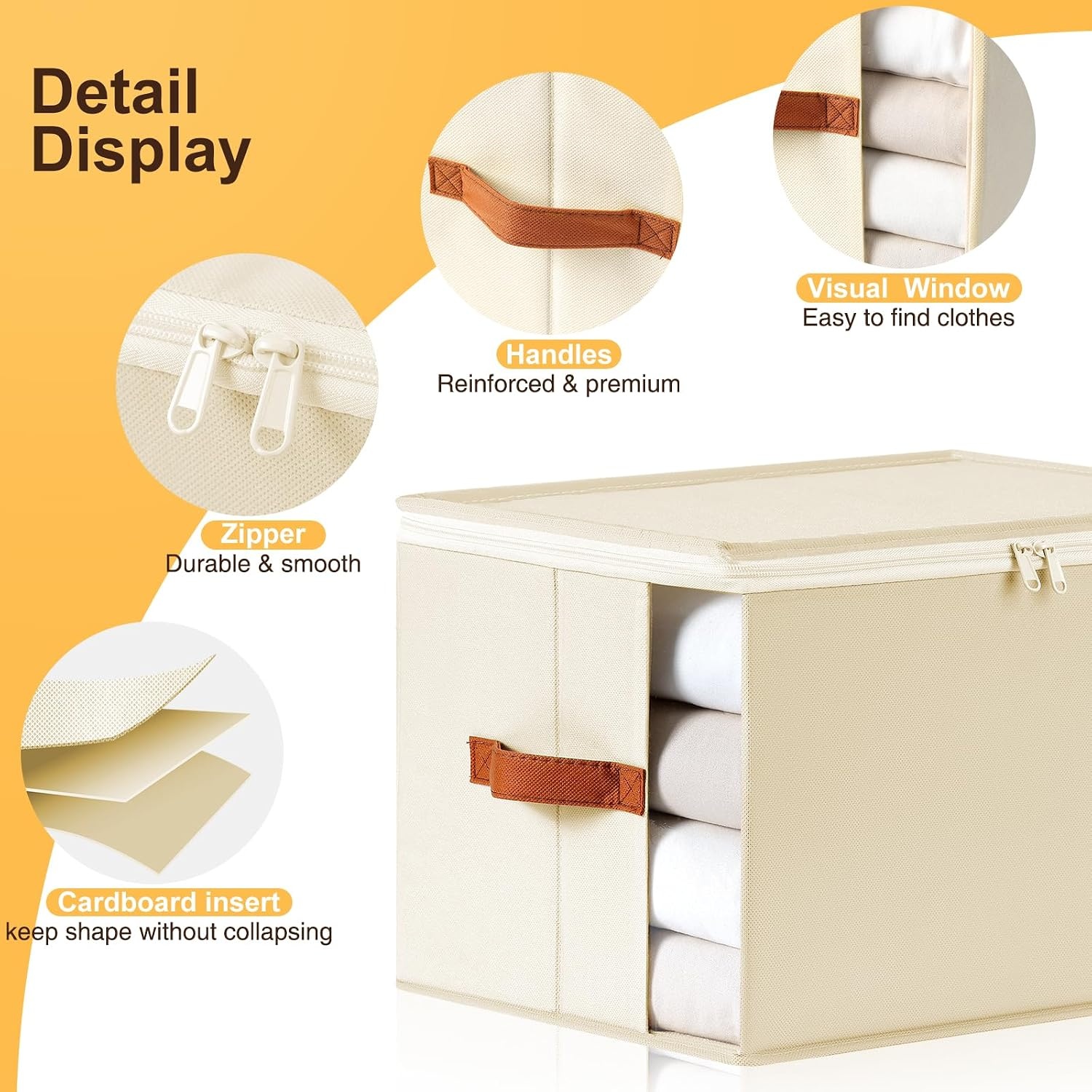 image:imageDIMJ Storage Bins With Lids Large Clothes Storage Bins with Window Sheet Organizers and Storage Foldable Closet Sheet Organizer Containers for Clothing Sweater Blanket 4 Pack Beige