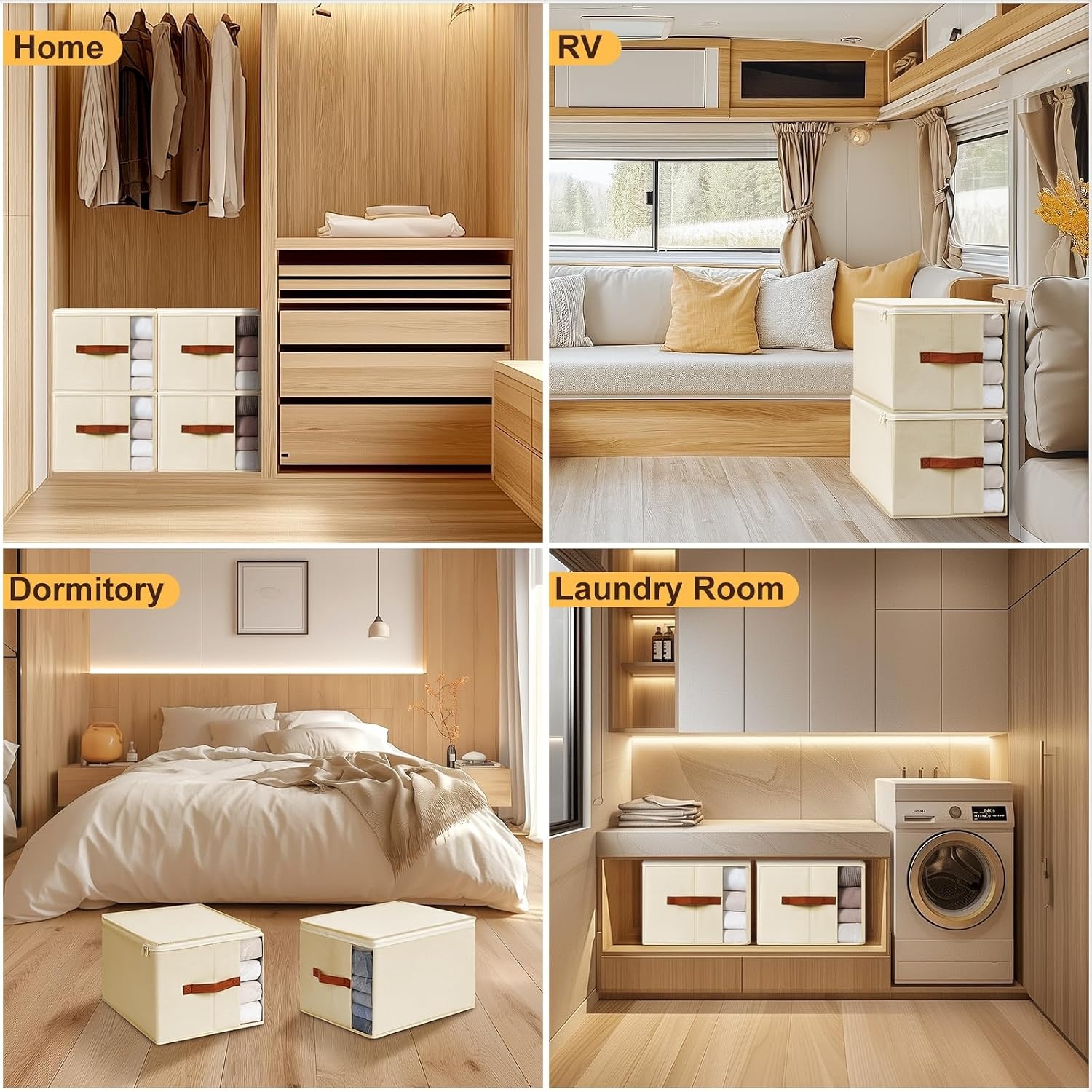 image:imageDIMJ Storage Bins With Lids Large Clothes Storage Bins with Window Sheet Organizers and Storage Foldable Closet Sheet Organizer Containers for Clothing Sweater Blanket 4 Pack Beige