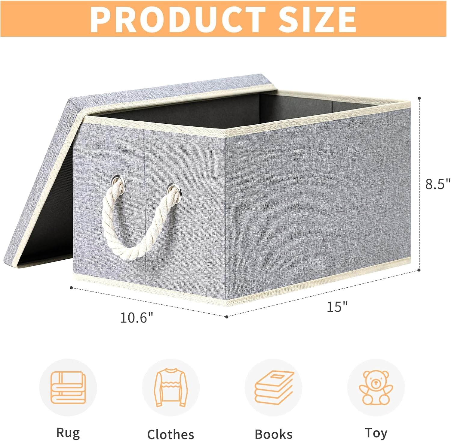 image:imageDIMJ Storage Bins with Lids Closet Organizers and Storage Collapsible Storage Bins for Organization Fabric Clothes Organizers and Storage Boxes with Lids for Closet 4 Pack Grey