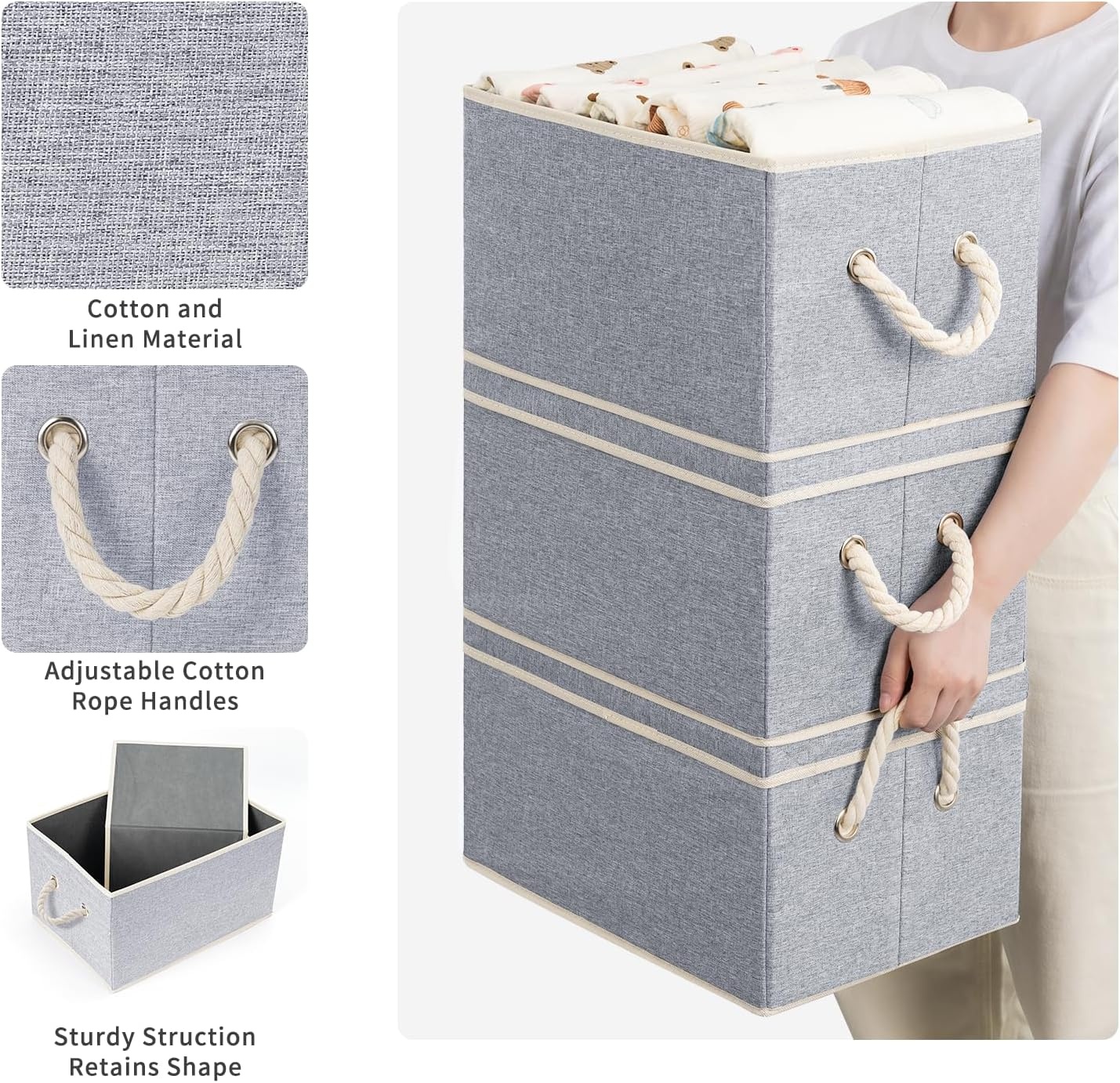 image:imageDIMJ Storage Bins with Lids Closet Organizers and Storage Collapsible Storage Bins for Organization Fabric Clothes Organizers and Storage Boxes with Lids for Closet 4 Pack Grey