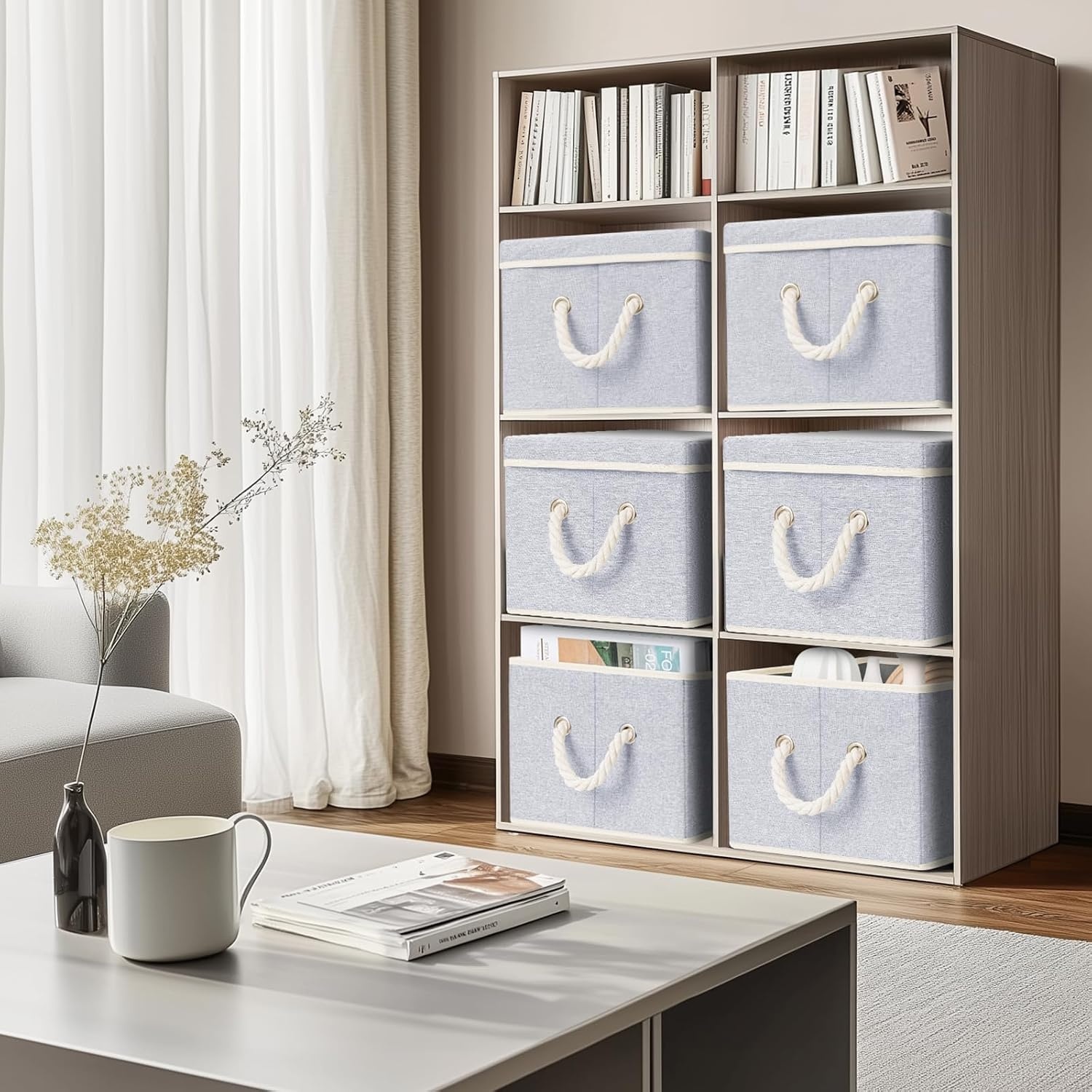 image:imageDIMJ Storage Bins with Lids Closet Organizers and Storage Collapsible Storage Bins for Organization Fabric Clothes Organizers and Storage Boxes with Lids for Closet 4 Pack Grey