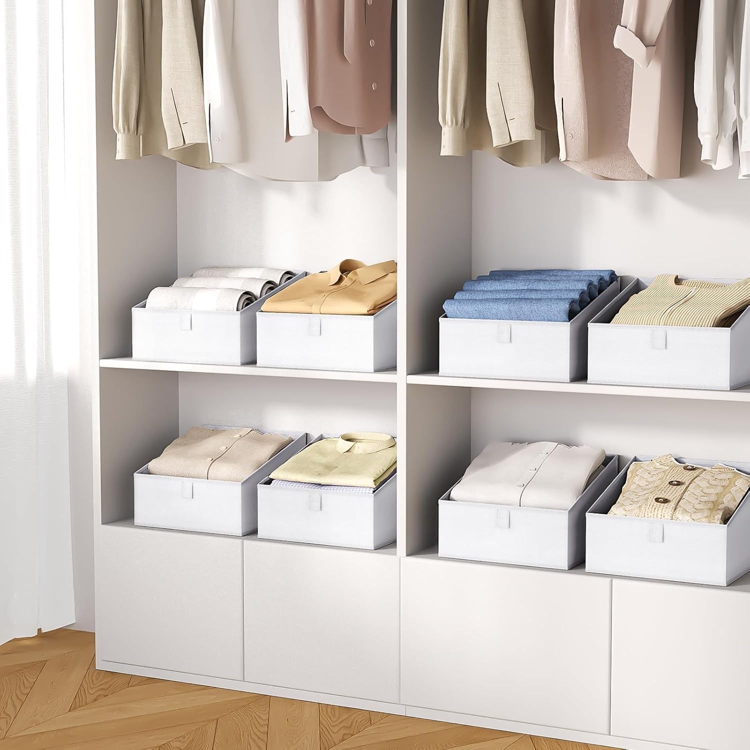 image:imageDIMJ Trapezoid Storage Bins for closet shelves Closet Organzier Bins with Handle Foldable Closet Storage Bins Basket Closet Organizers and Storage for Toys Books 6 Packs BlackWhite