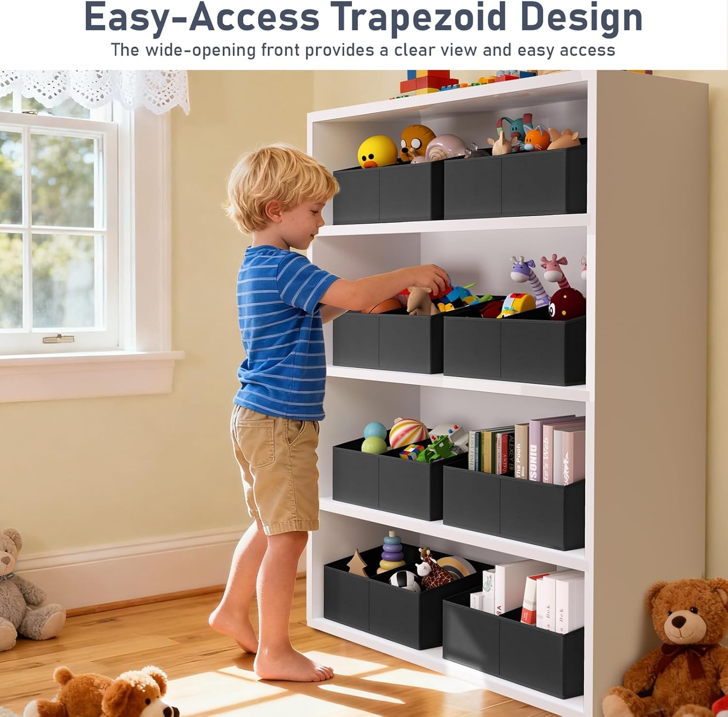 image:imageDIMJ Trapezoid Storage Bins for closet shelves Closet Organzier Bins with Handle Foldable Closet Storage Bins Basket Closet Organizers and Storage for Toys Books 6 Packs BlackBlack