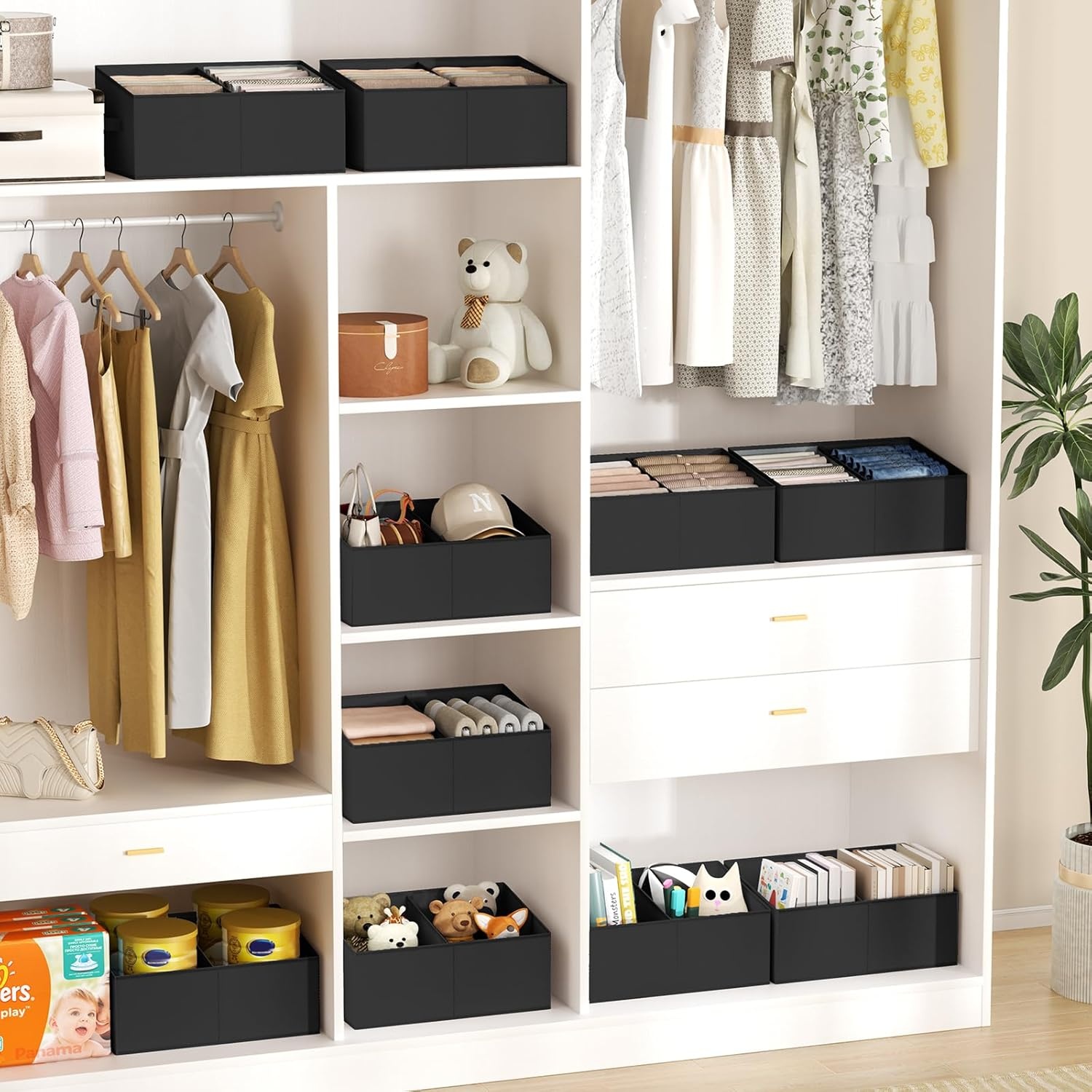 image:imageDIMJ Trapezoid Storage Bins for closet shelves Closet Organzier Bins with Handle Foldable Closet Storage Bins Basket Closet Organizers and Storage for Toys Books 6 Packs BlackBlack