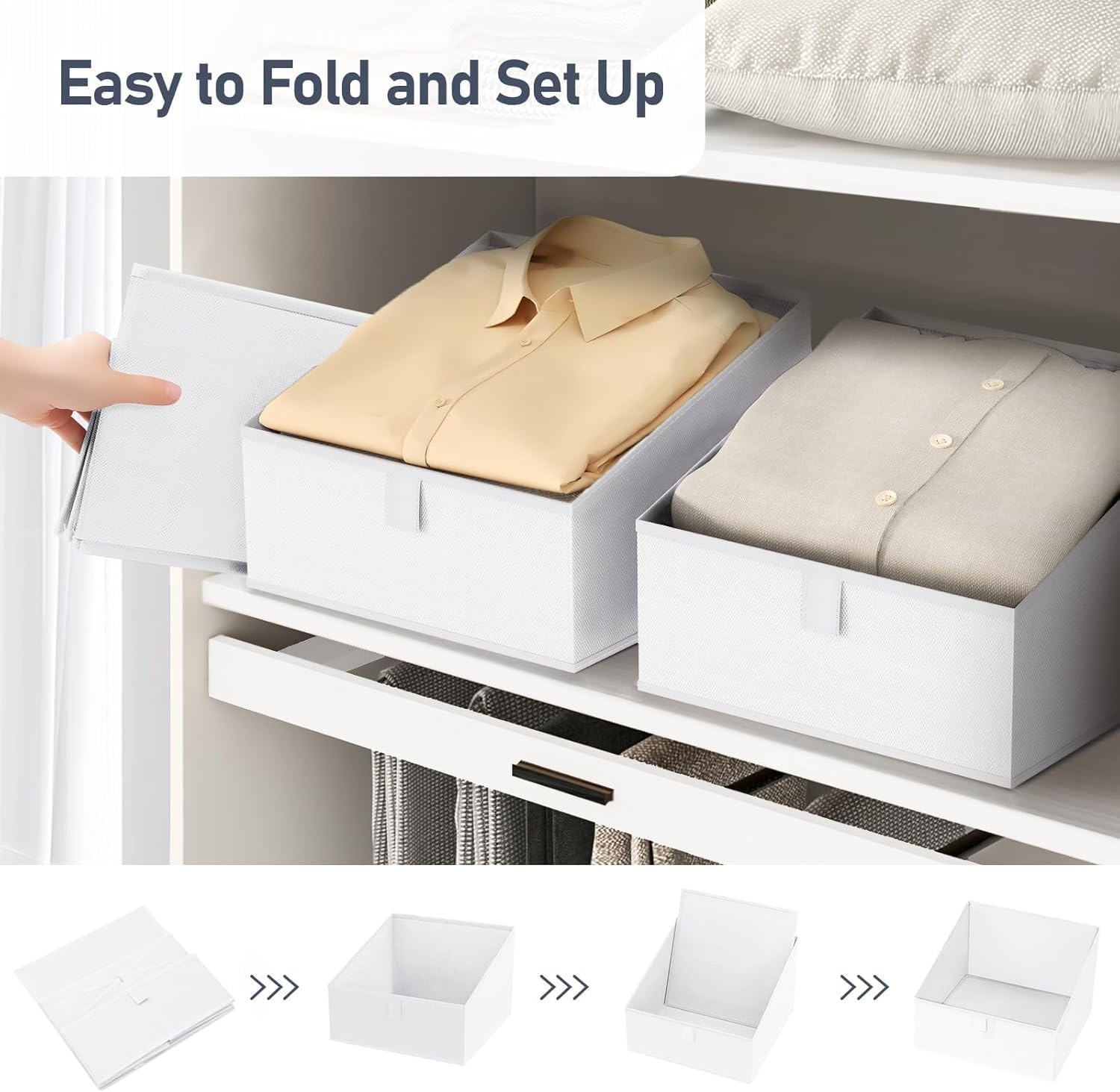 image:imageDIMJ Trapezoid Storage Bins for closet shelves Closet Organzier Bins with Handle Foldable Closet Storage Bins Basket Closet Organizers and Storage for Toys Books 6 Packs BlackWhite