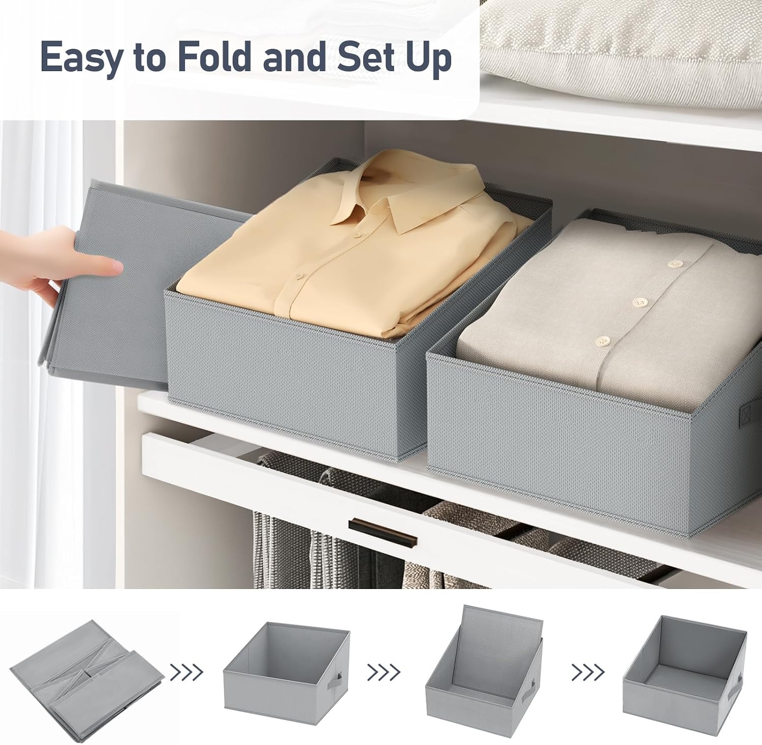 image:imageDIMJ Trapezoid Storage Bins for closet shelves Closet Organzier Bins with Handle Foldable Closet Storage Bins Basket Closet Organizers and Storage for Toys Books 6 Packs BlackGray