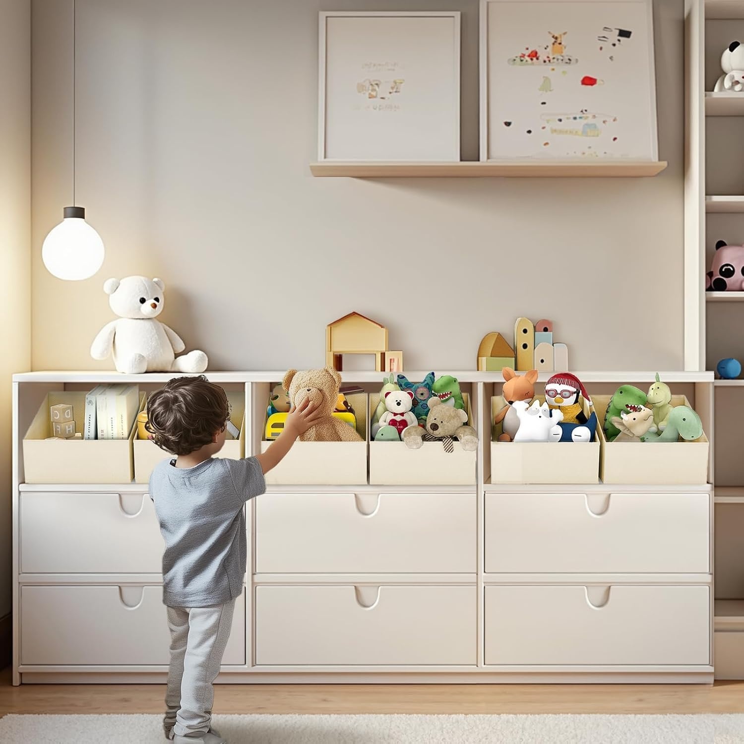 image:imageDIMJ Trapezoid Storage Bins for closet shelves Closet Organzier Bins with Handle Foldable Closet Storage Bins Basket Closet Organizers and Storage for Toys Books 6 Packs BlackBeige